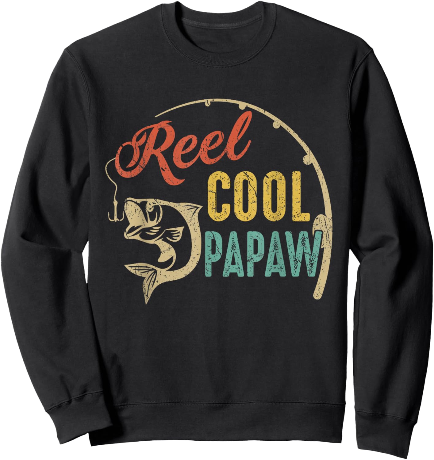 Funny Fathers Day Vintage Fishing Reel Cool Papaw Sweatshirt - Sweatshirt | Black