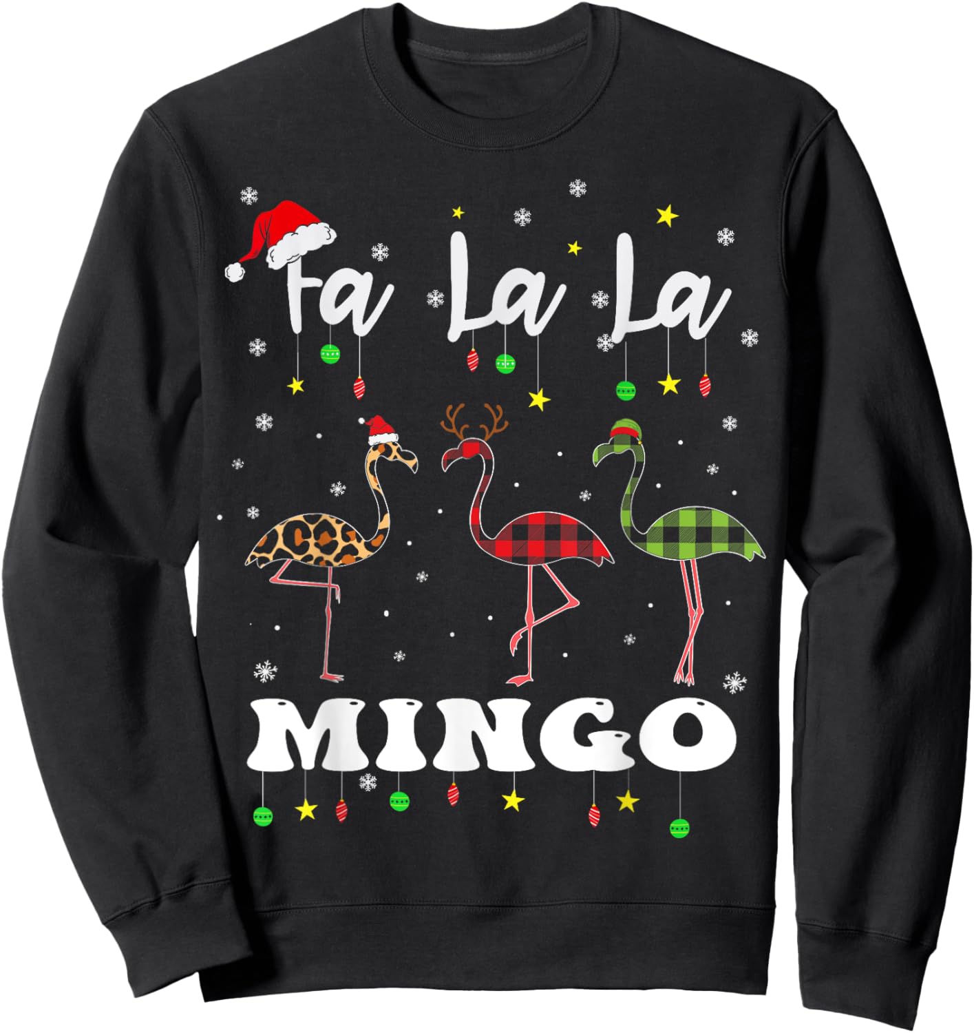 Fa La La Mingo Christmas Flamingo Tree Lights Santa Family Sweatshirt - Sweatshirt | Black
