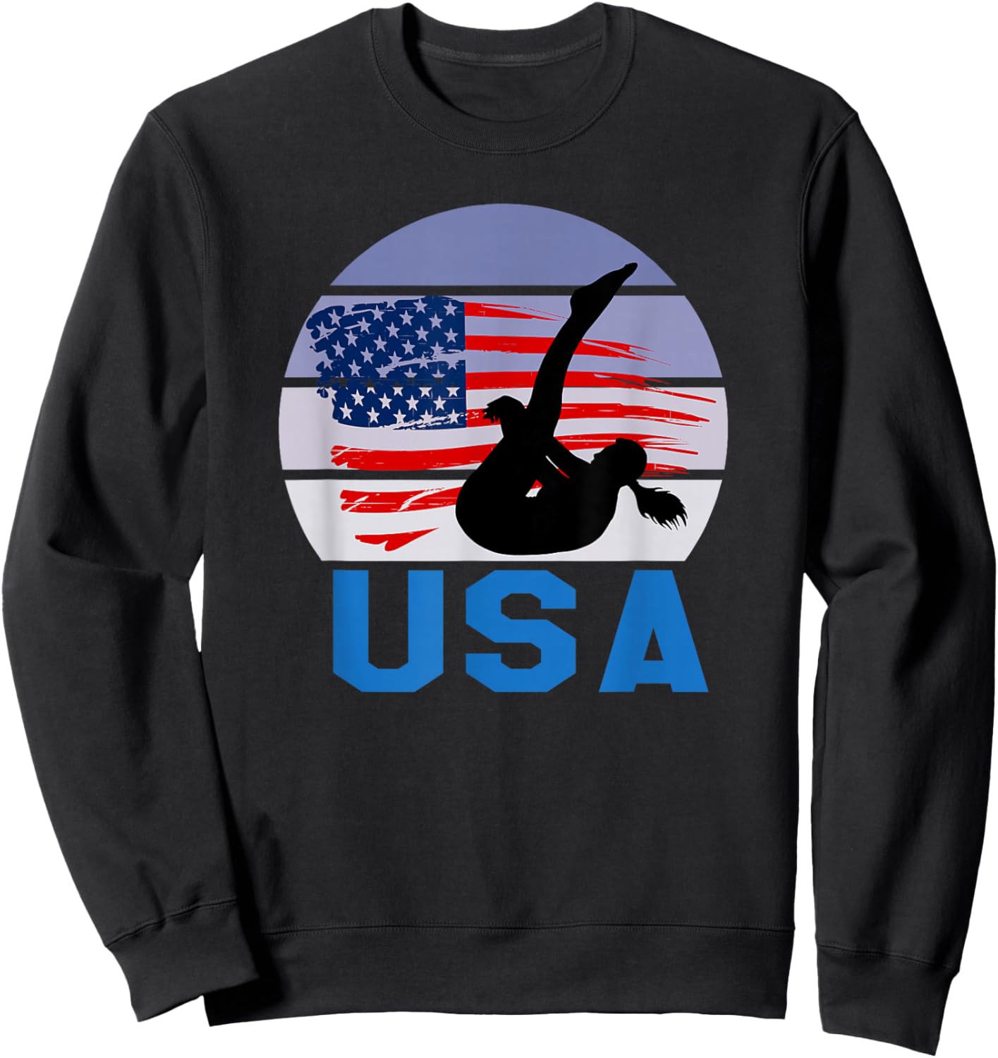 USA American Flag Diving Sports Female Swimming Game Sweatshirt - Sweatshirt | Black