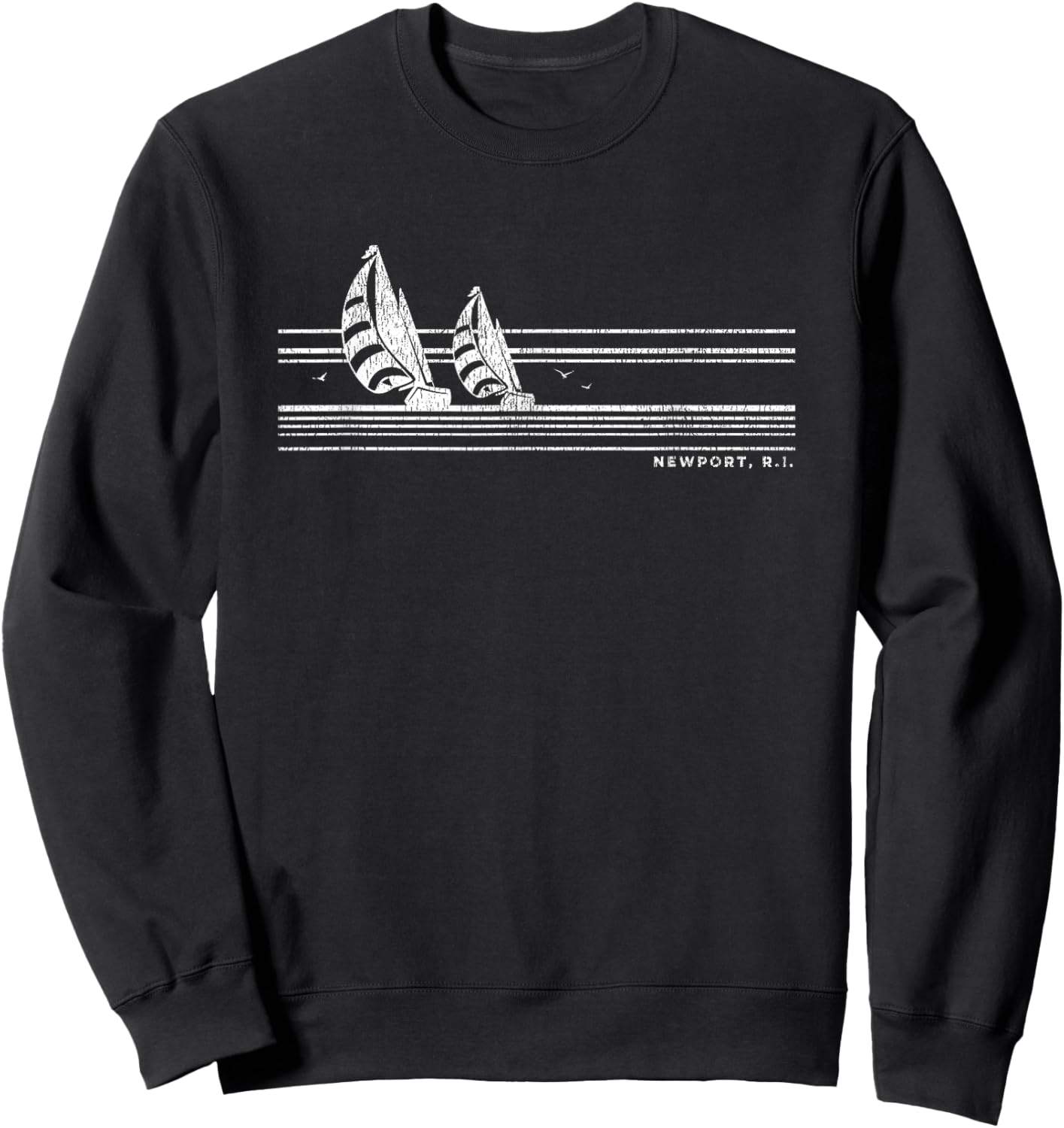 Newport RI Vintage Sailing 70s Nautical Sailboat Sweatshirt - Sweatshirt | Black