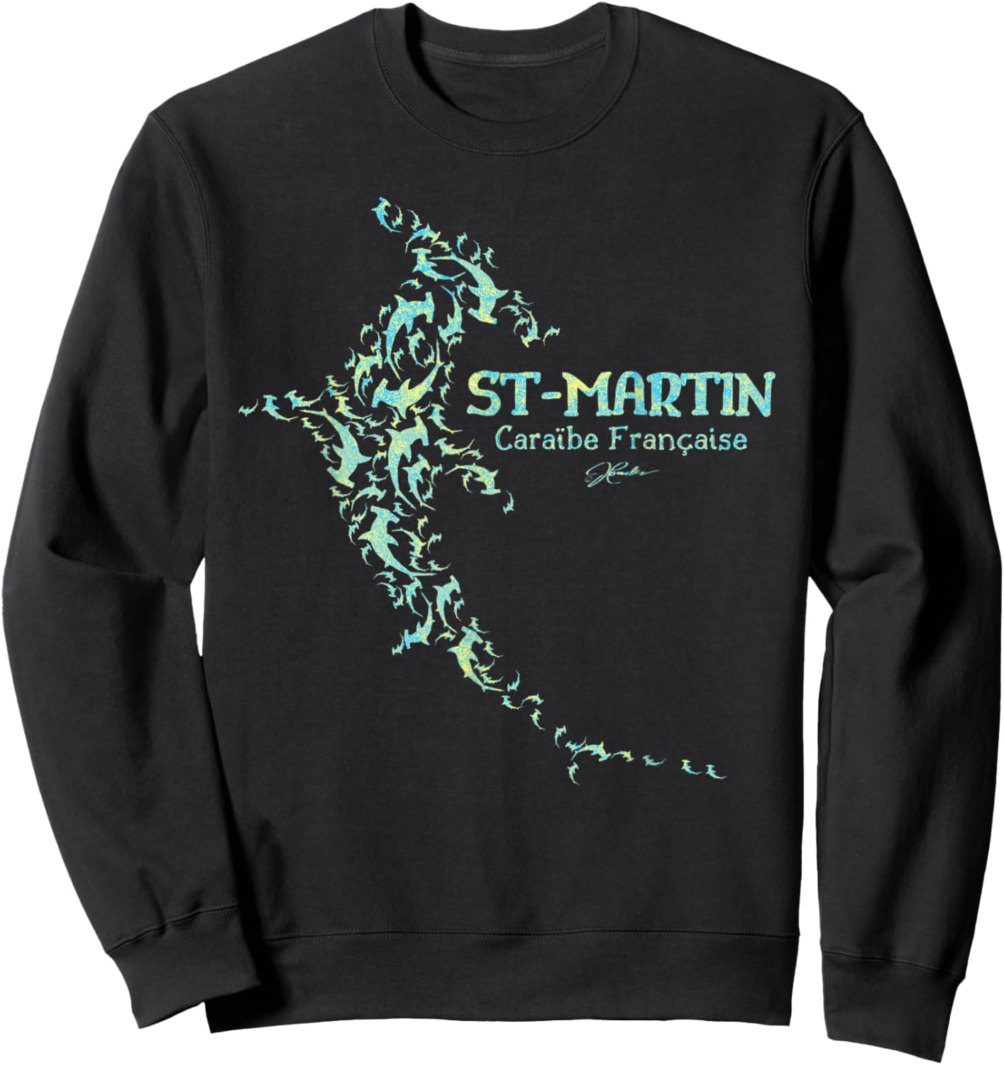 JCombs: Saint-Martin, French Caribbean, Sharks Sweatshirt - Sweatshirt | Black