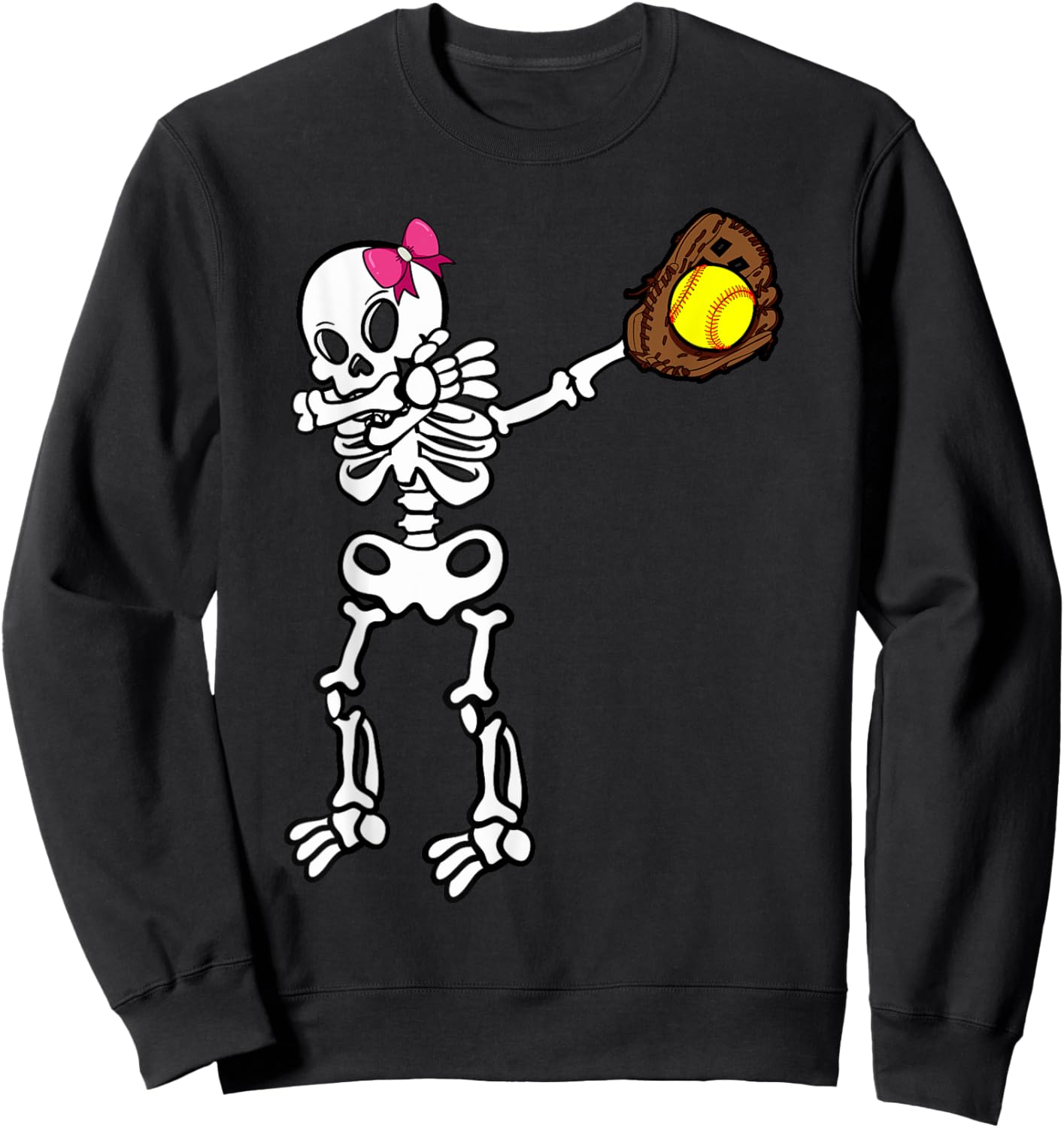 Softball Skeleton Dabbing Player Halloween Costume Party Sweatshirt - Sweatshirt | Black