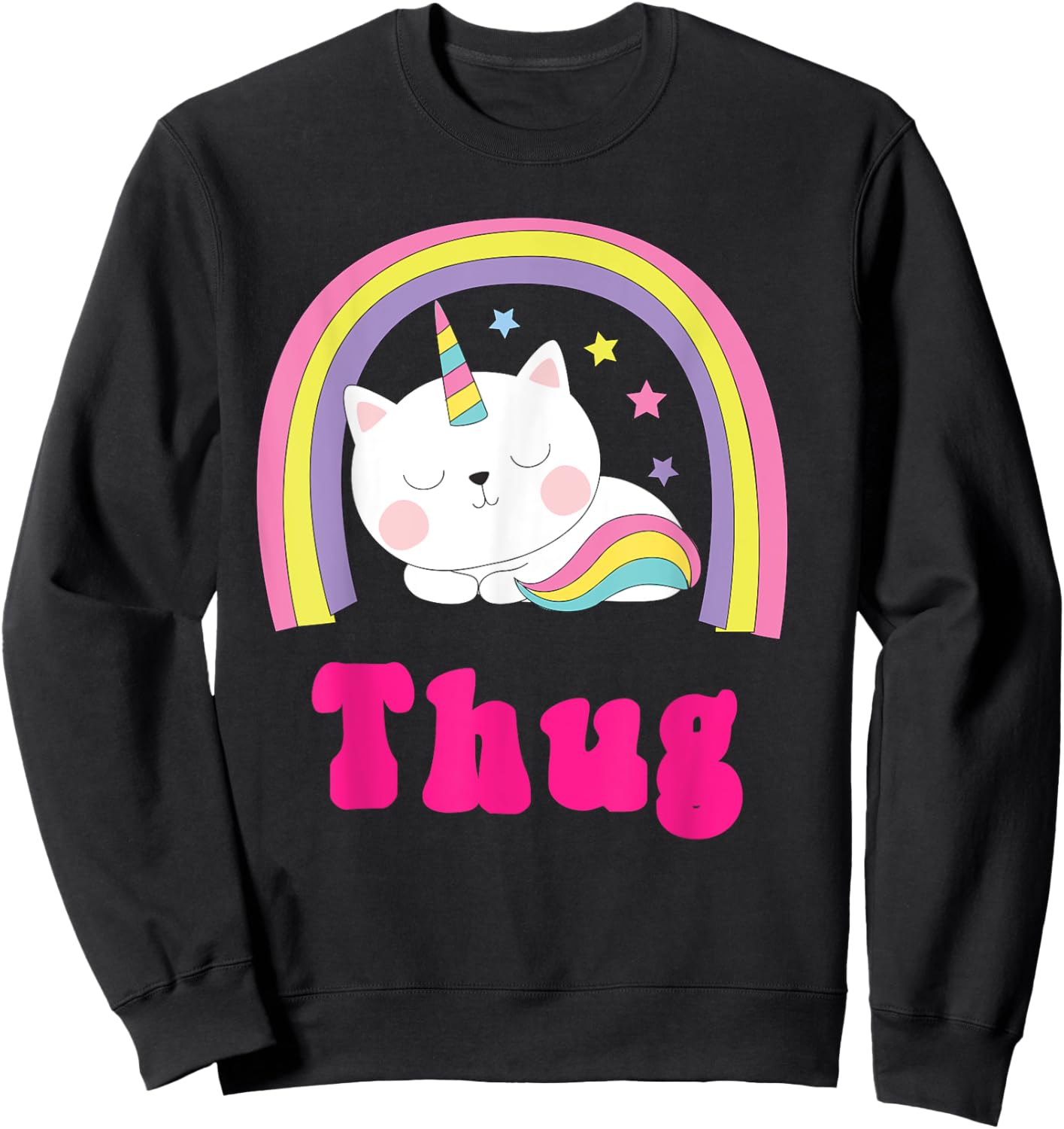 Thug Shirts | Sarcastic Retro Rainbow Funny Unicorn Thug Sweatshirt - Sweatshirt | Black