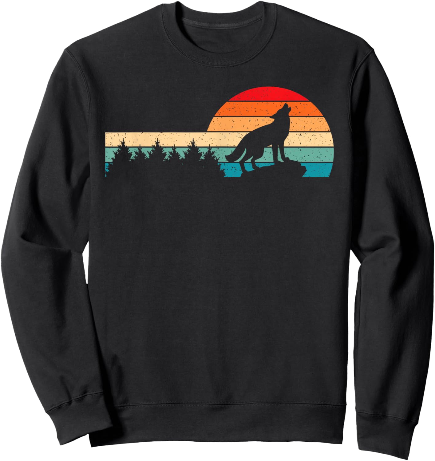 Retro Wolf Forest Wild Animal Wilderness Men Women Sweatshirt - Sweatshirt | Black