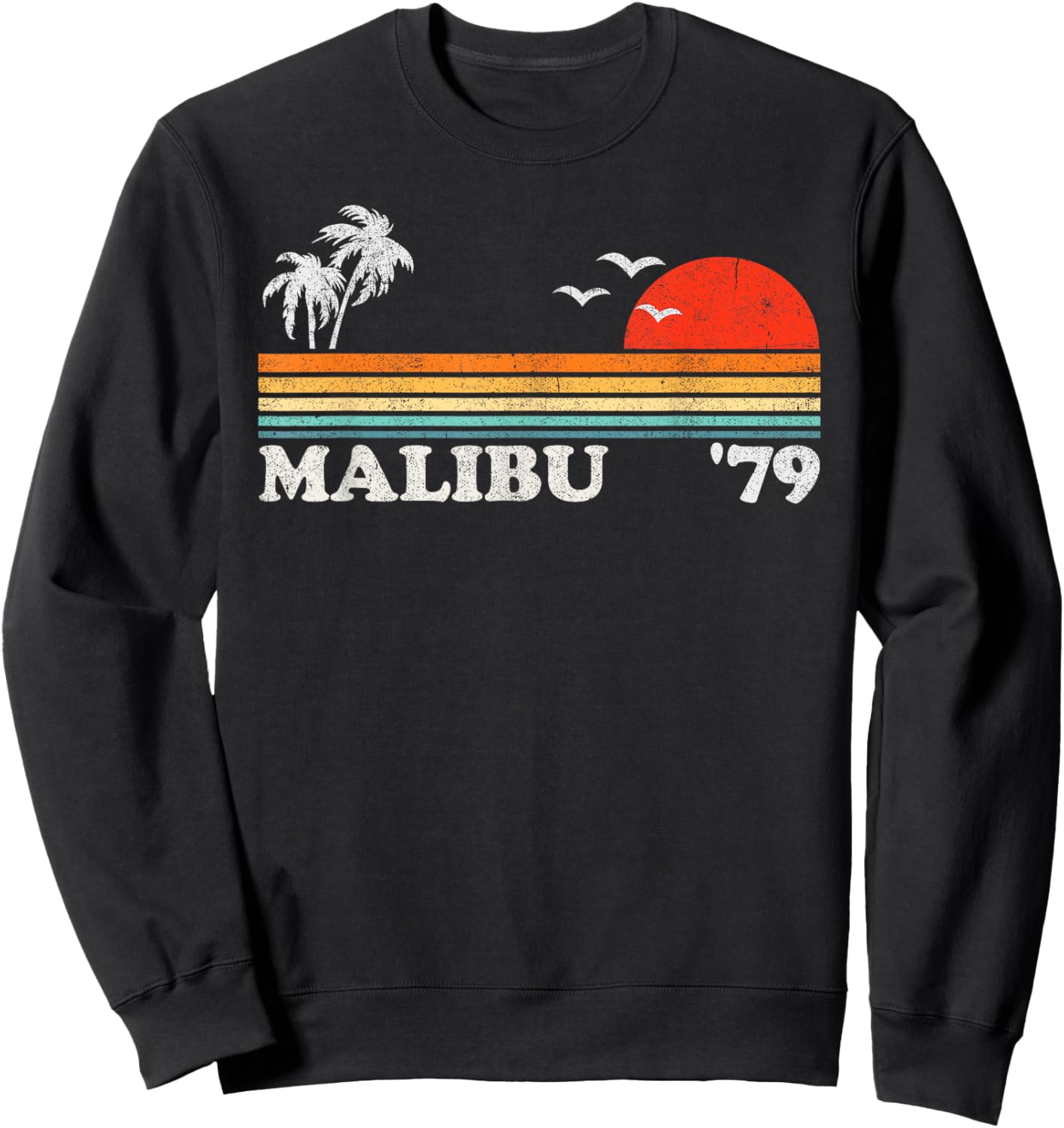 Vintage Malibu California Beach Retro Sun Surfing 70's Gift Men Women Kids Sweatshirt - Sweatshirt | Black
