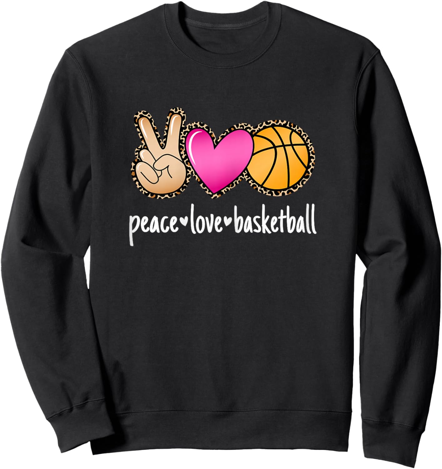 Peace Love Basketball Leopard Print Women Girls Basketball Sweatshirt - Sweatshirt | Black