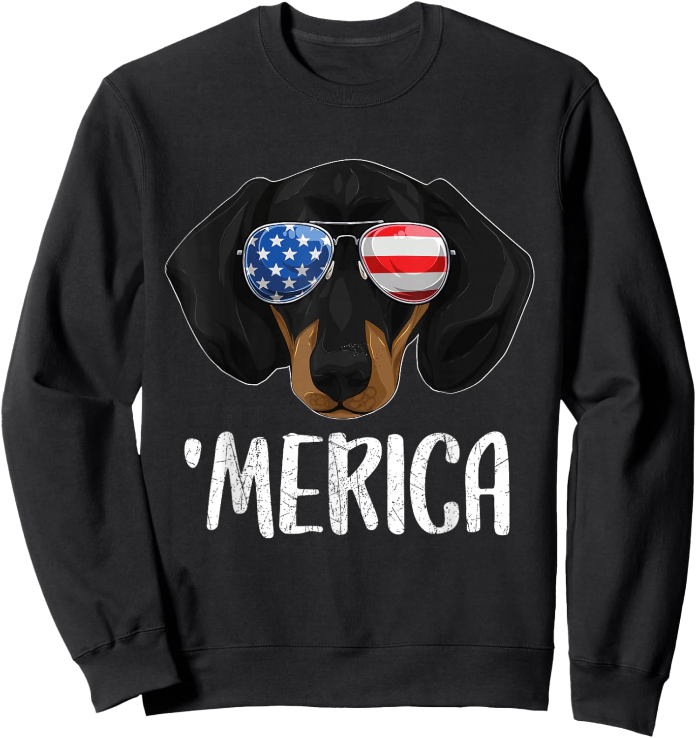Merica Dachshund Dog 4th of July American Flag Sweatshirt - Sweatshirt | Black