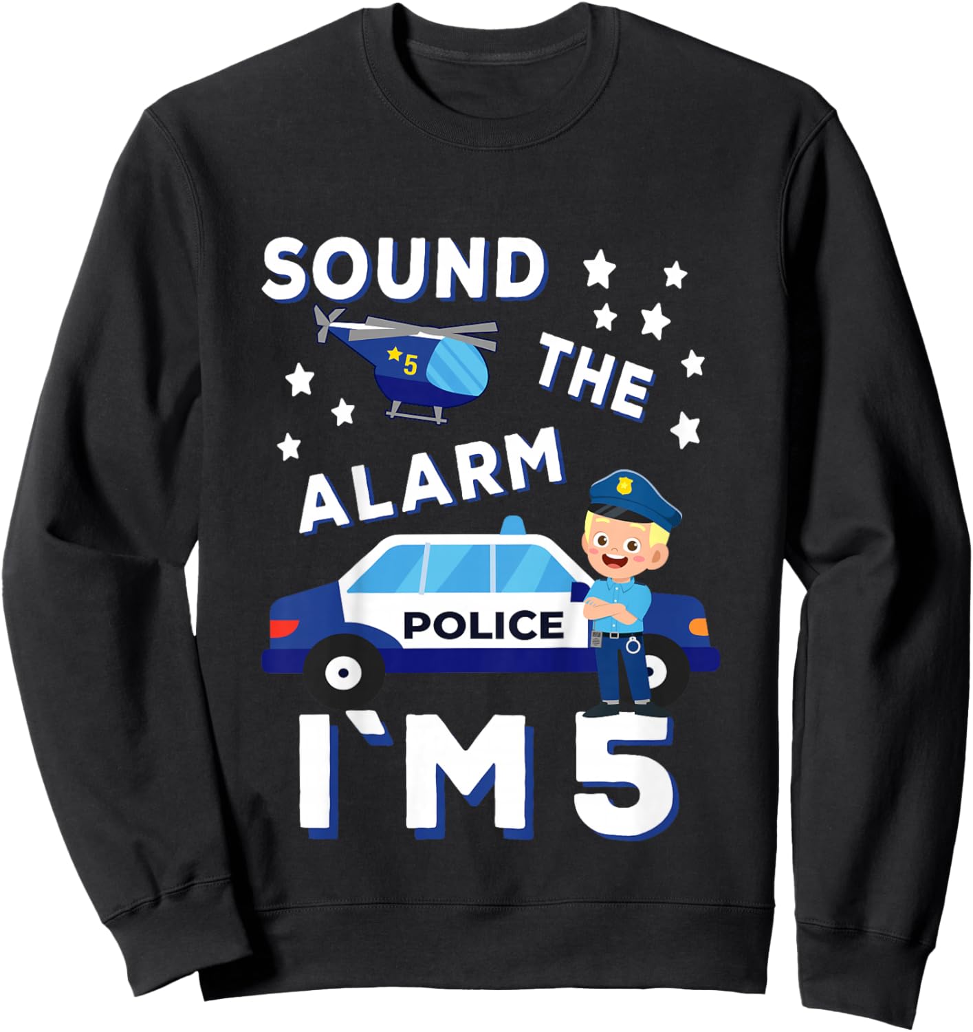 Birthday Police Fire Emergency Vehicles Kids Gifts Kids Police Car 5th Birthday Party Boys Sweatshirt - Sweatshirt | Black