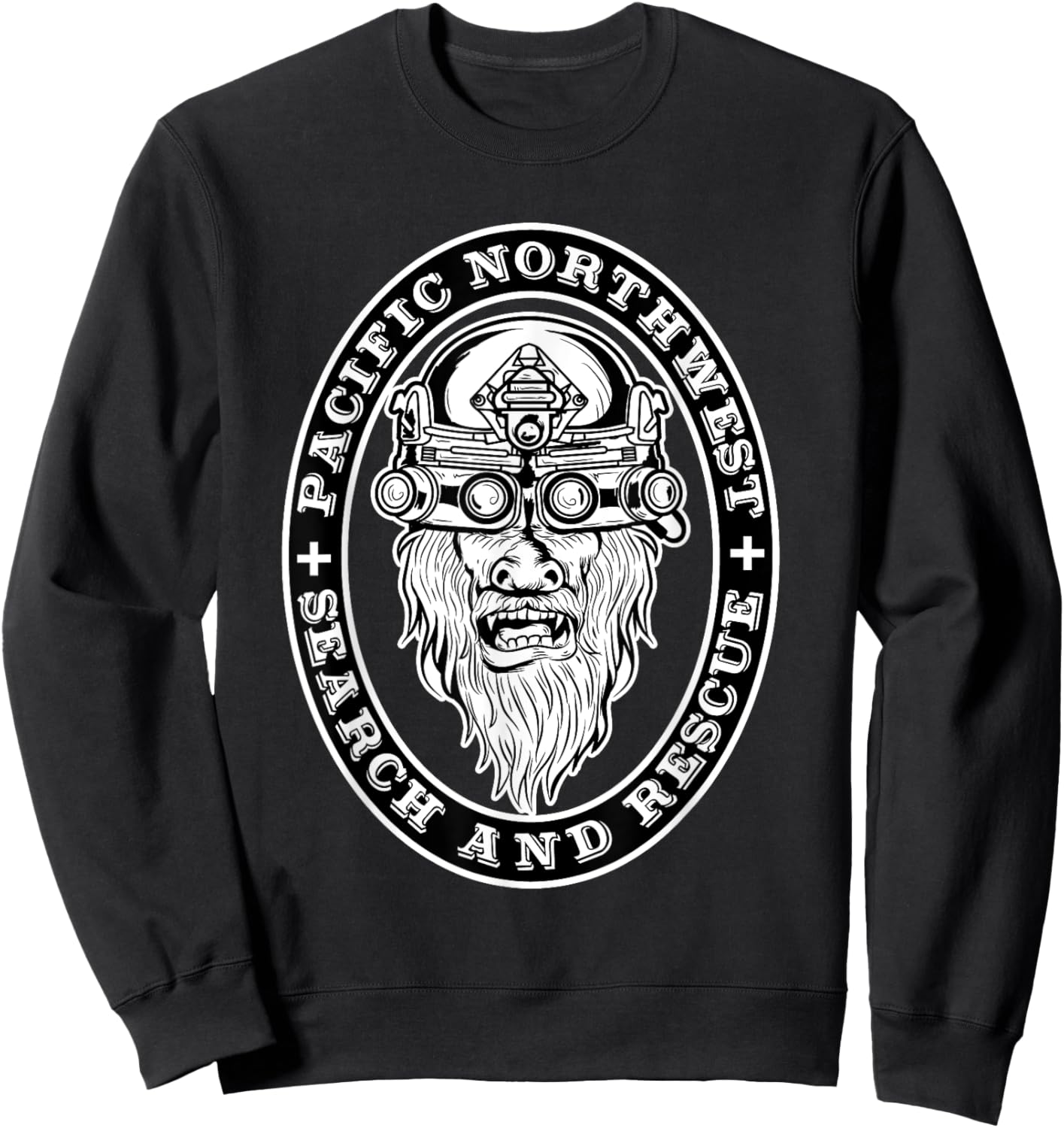 Funny Bigfoot Pacific Northwest Search and Rescue Sasquatch Sweatshirt - Sweatshirt | Black