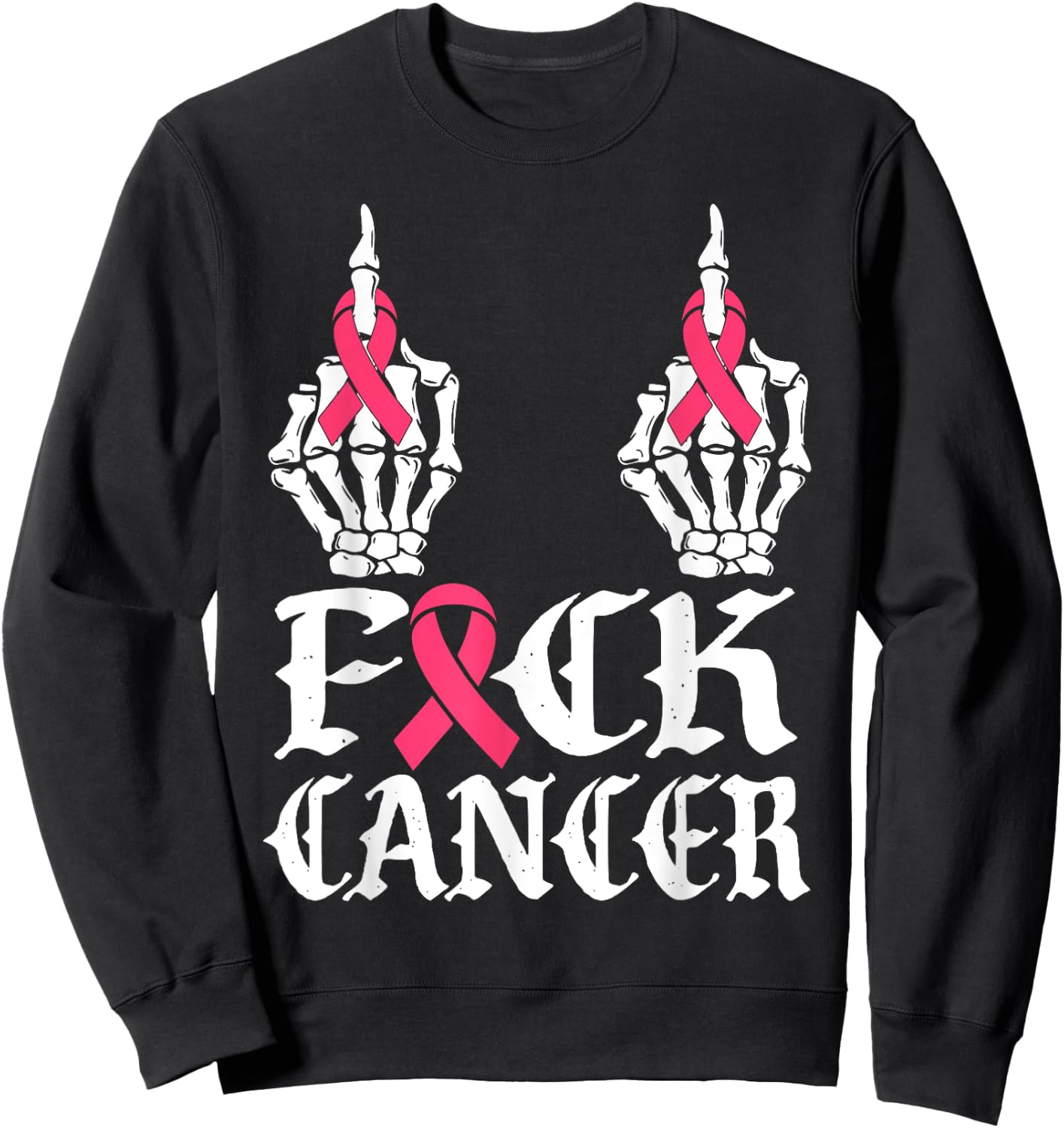 Fuck Cancer Skull and Crossbones Skeleton Breast Cancer Sweatshirt - Sweatshirt | Black