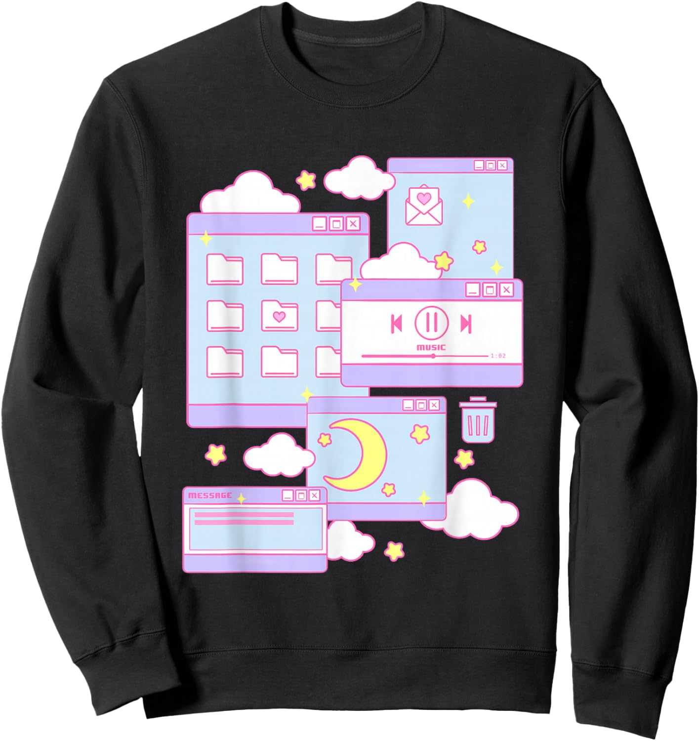 90s Grunge Kawaii E-Girl Browser Pastel Sweatshirt - Sweatshirt | Black