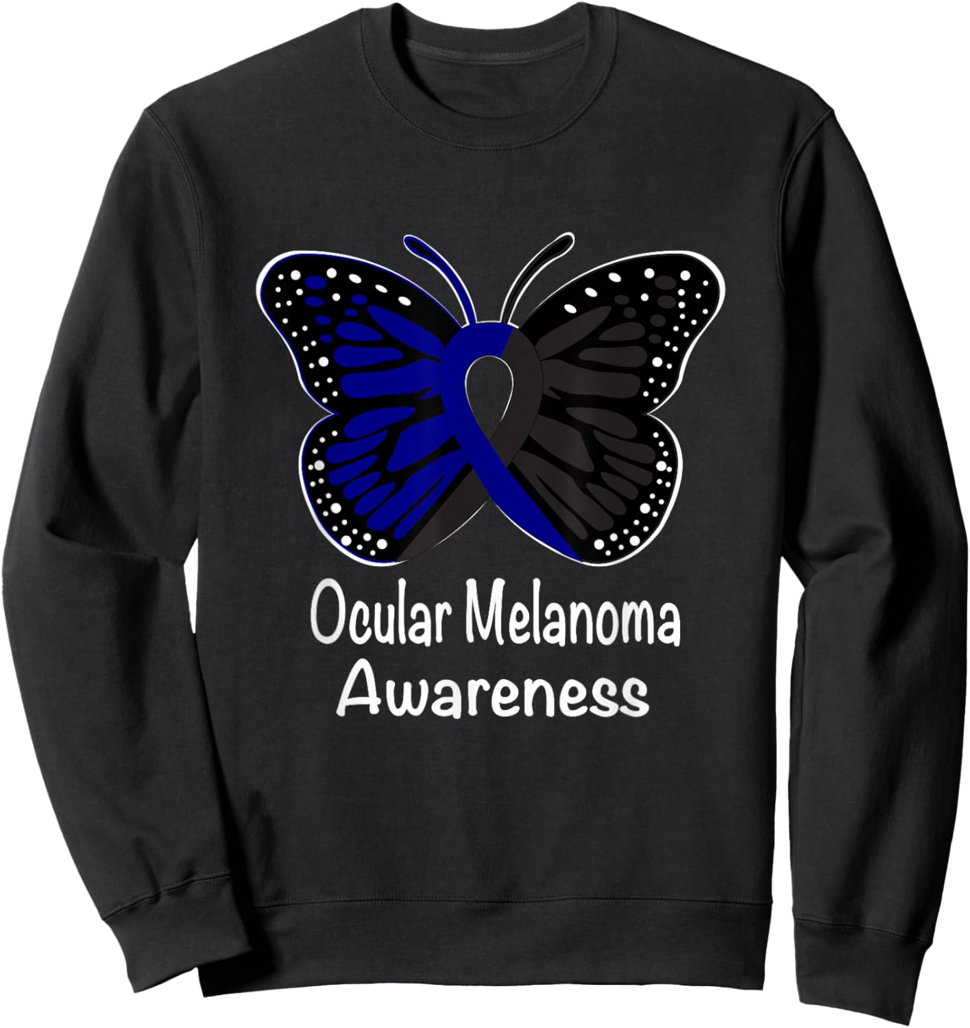 Ocular Melanoma Awareness Warrior Black & Blue Ribbon Sweatshirt - Sweatshirt | Black