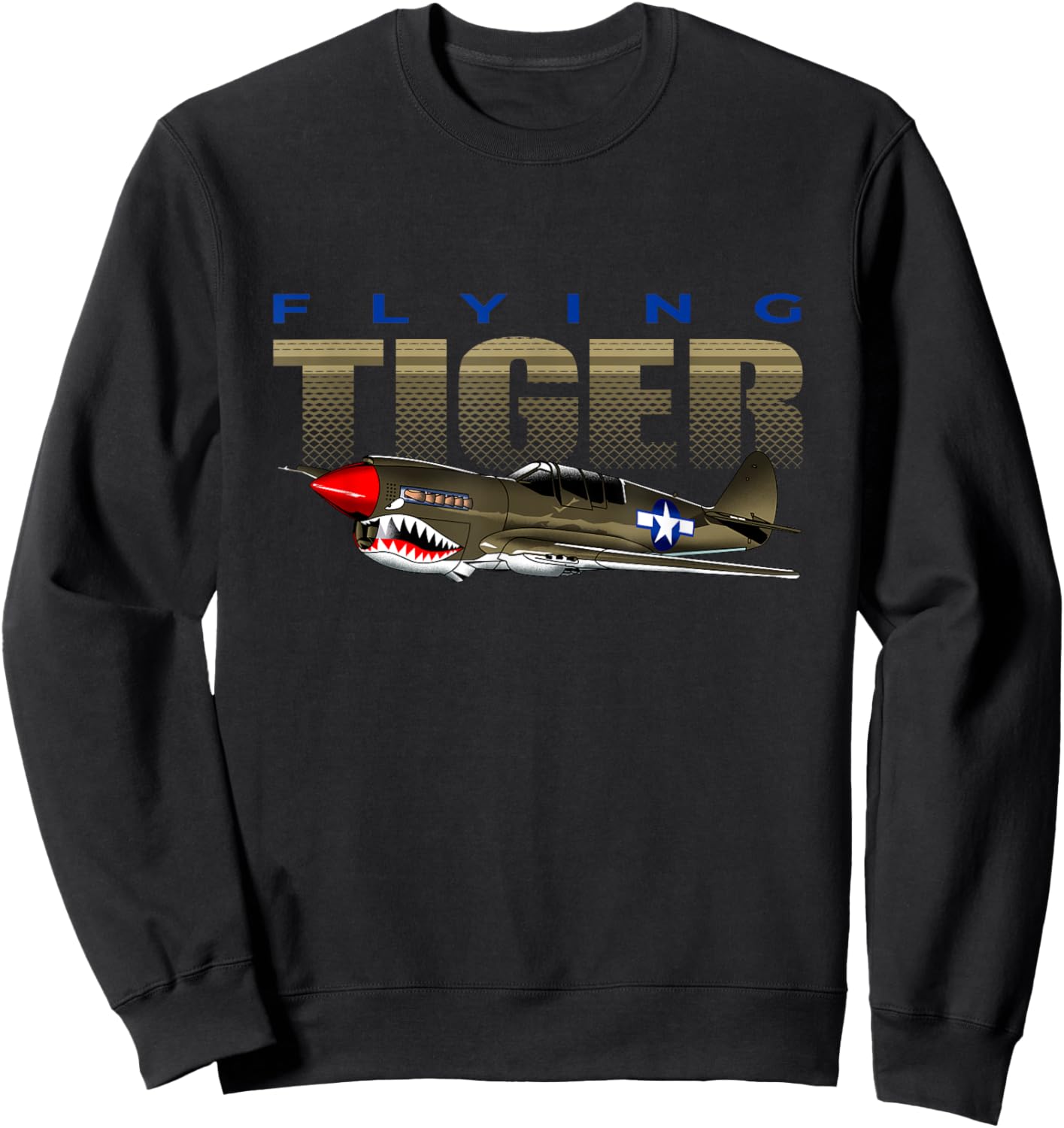 USA Military Vintage Warbird Warhawk Airplane Sweatshirt - Sweatshirt | Black