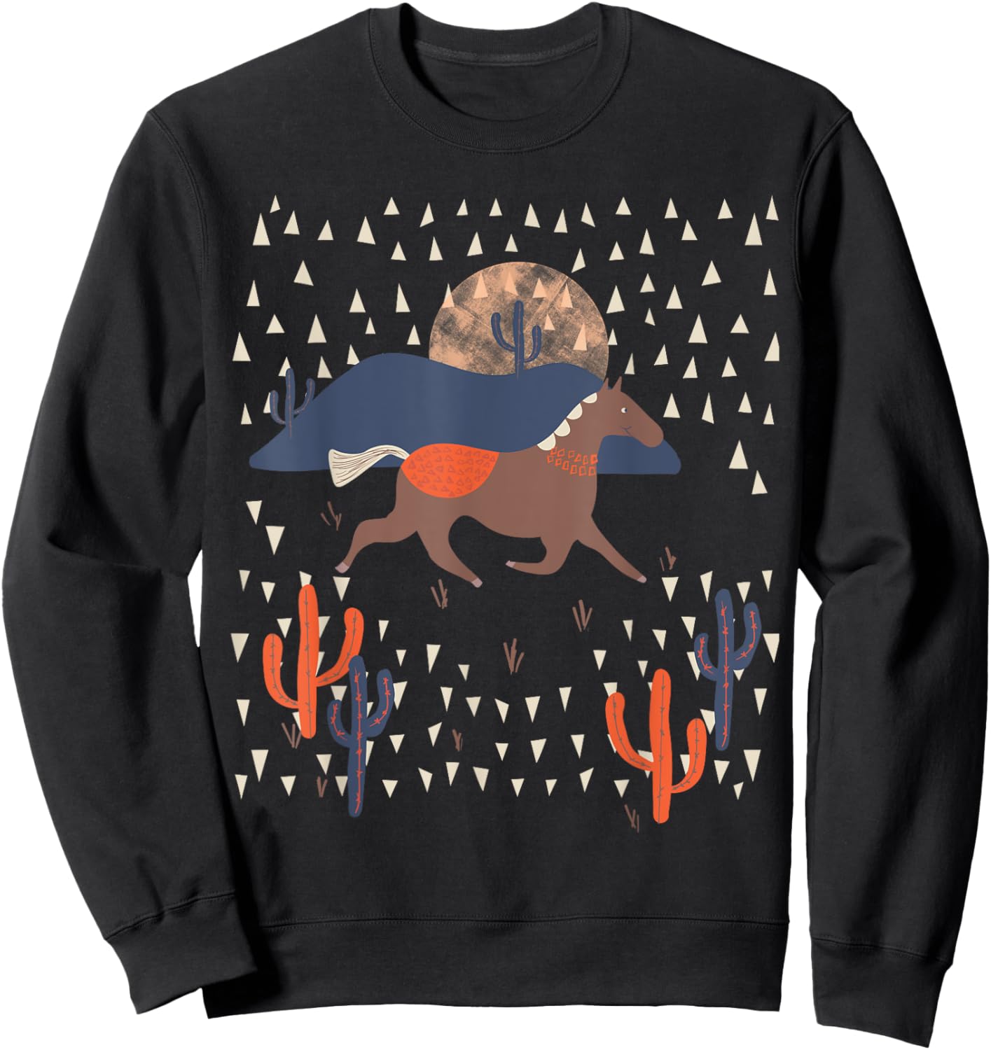 PowWow Wild West Horse Indian Cactus Indian Tribe Desert Sweatshirt - Sweatshirt | Black