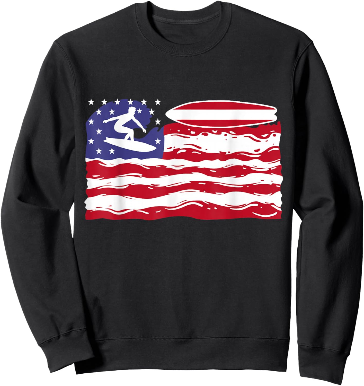 Surfboard USA Flag Patriotic Surfing Surfer Sweatshirt - Sweatshirt | Black