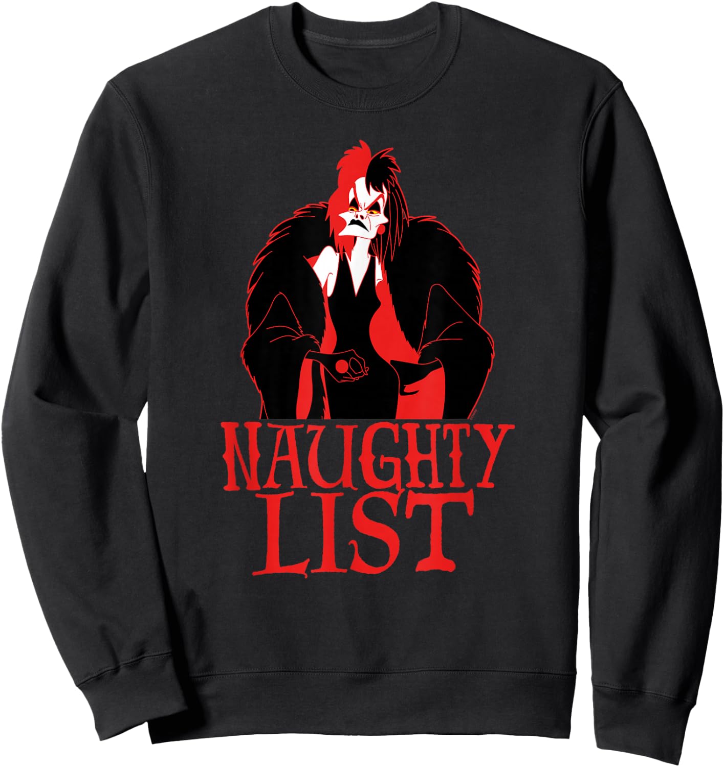Disney Villains Holiday Christmas Cruella Naughty List Sweatshirt - Sweatshirt | Black