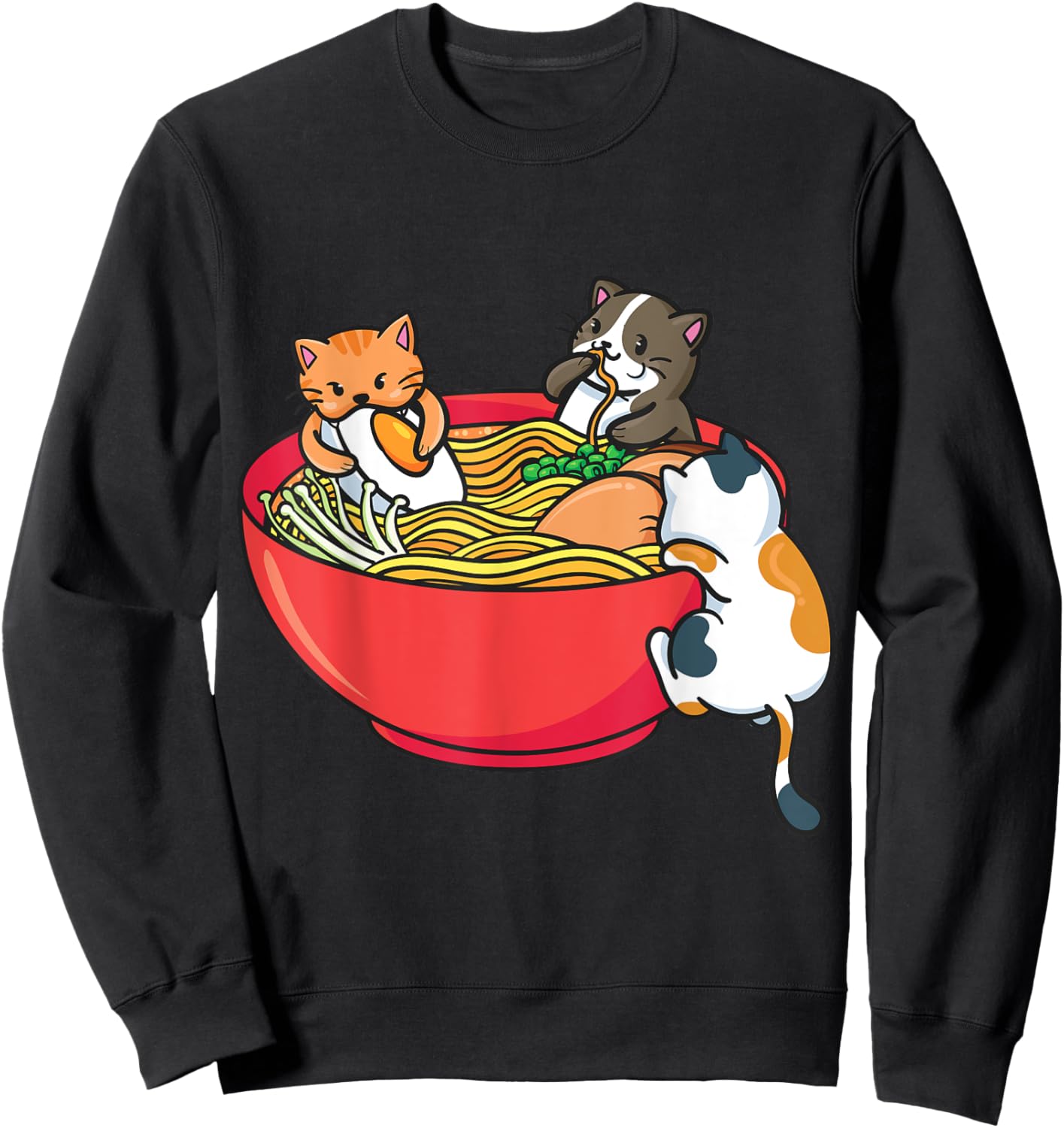Japanese ramen noodles anime funny Japan cat Sweatshirt - Sweatshirt | Black