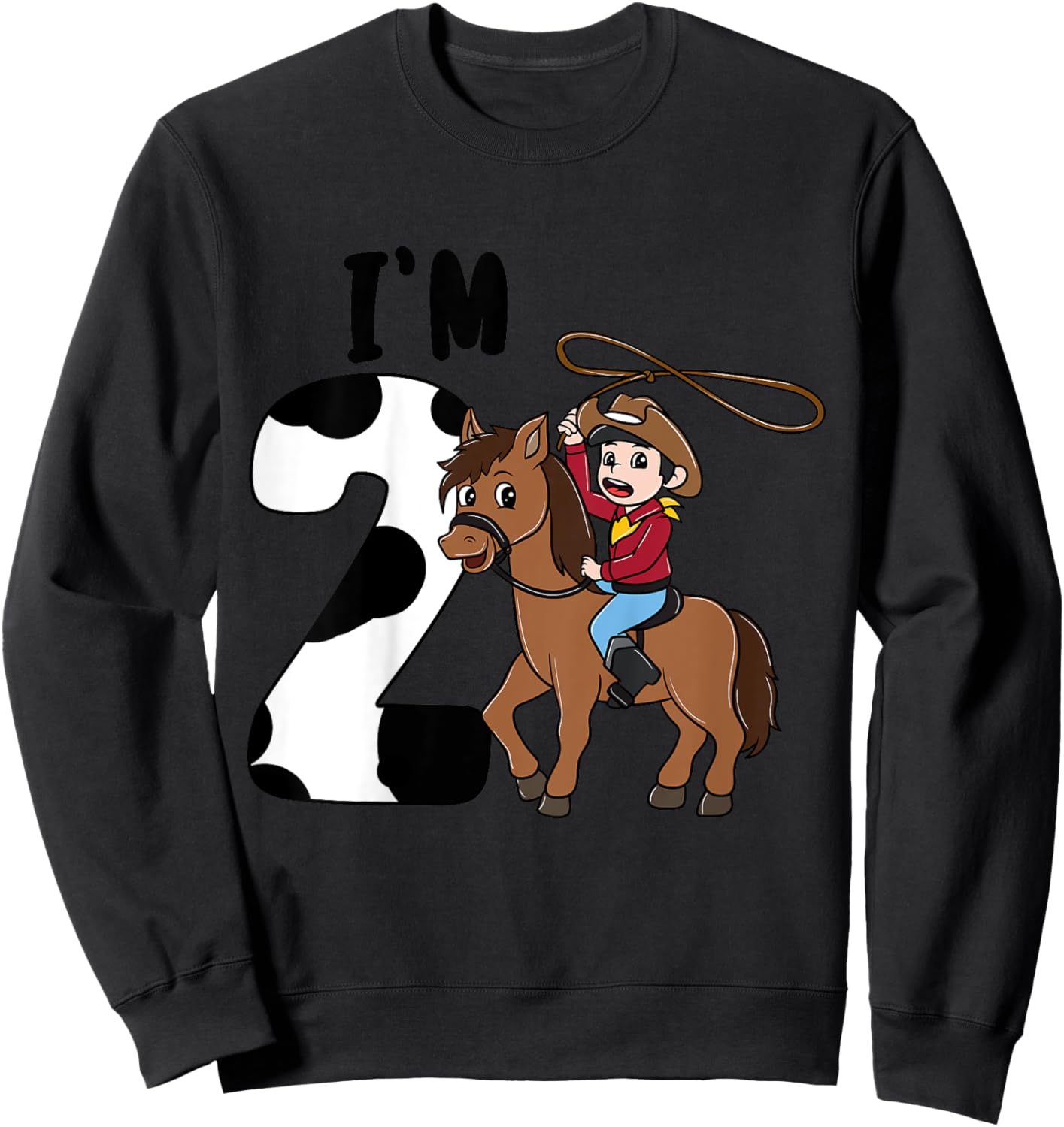 Kids I'm 2 Cute Horse Riding Cowboy 2nd Birthday Boys Sweatshirt - Sweatshirt | Black