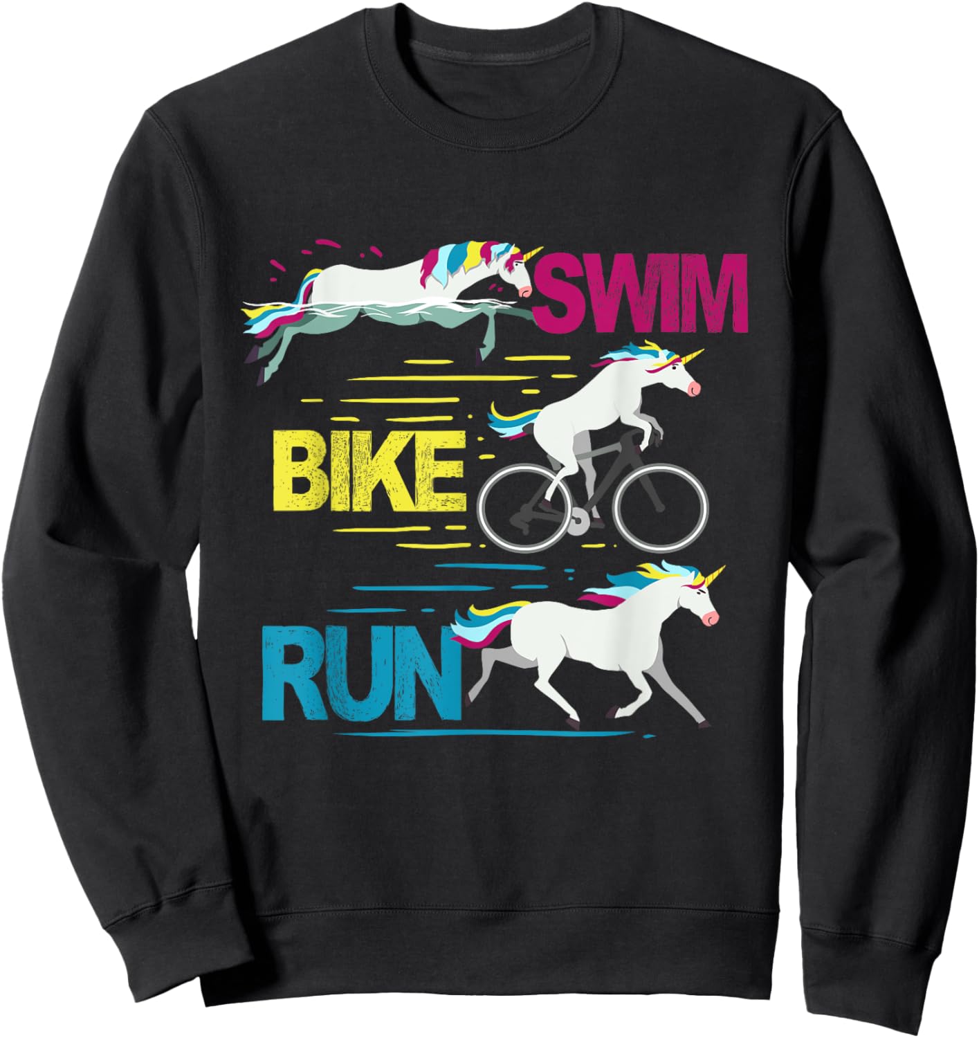 Running Swimming Cycling Unicorn Triathlete Triathlon Sweatshirt - Sweatshirt | Black
