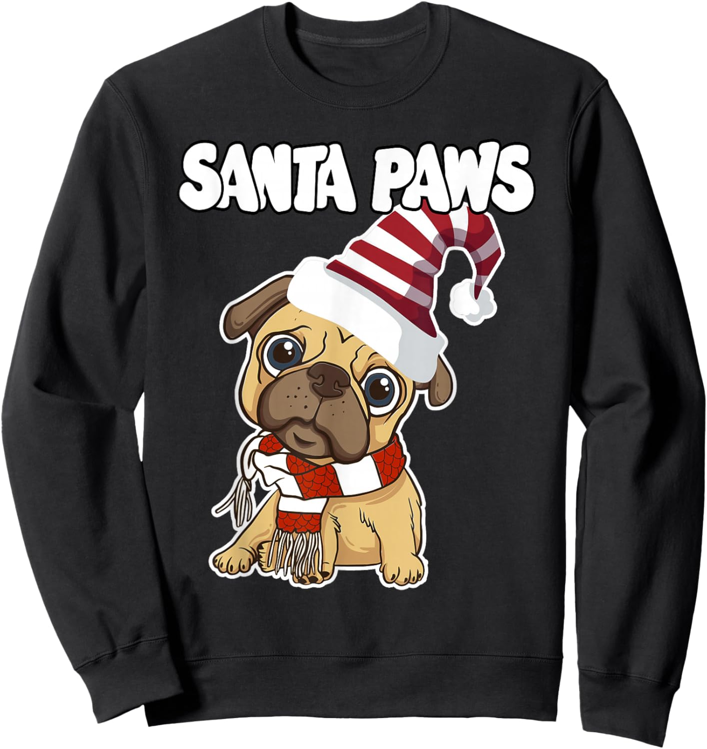Pug Santa Paws Cute Christmas Sweatshirt - Sweatshirt | Black