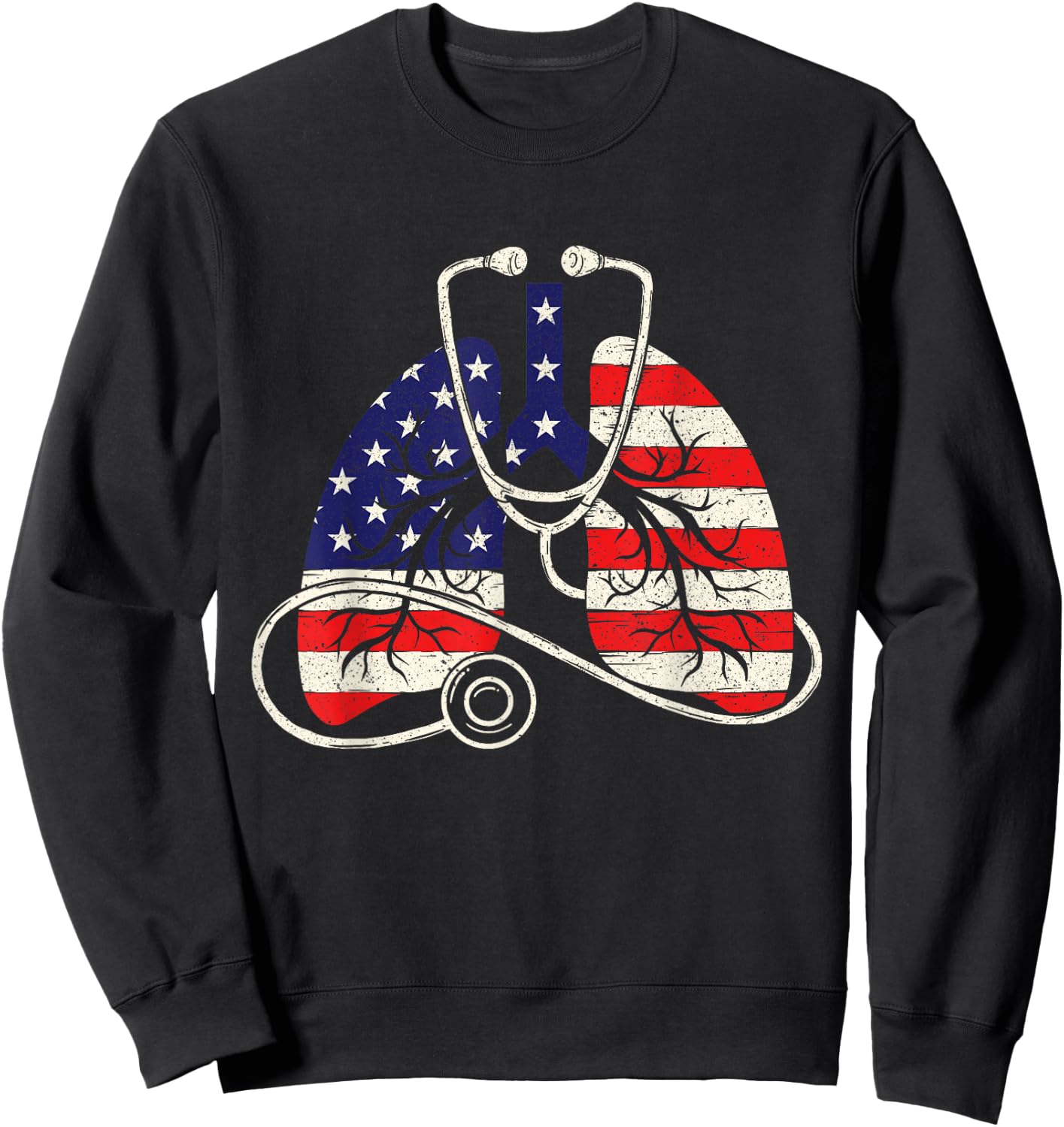 Patriotic Lungs - American Flag Respiratory Therapist Sweatshirt - Sweatshirt | Black