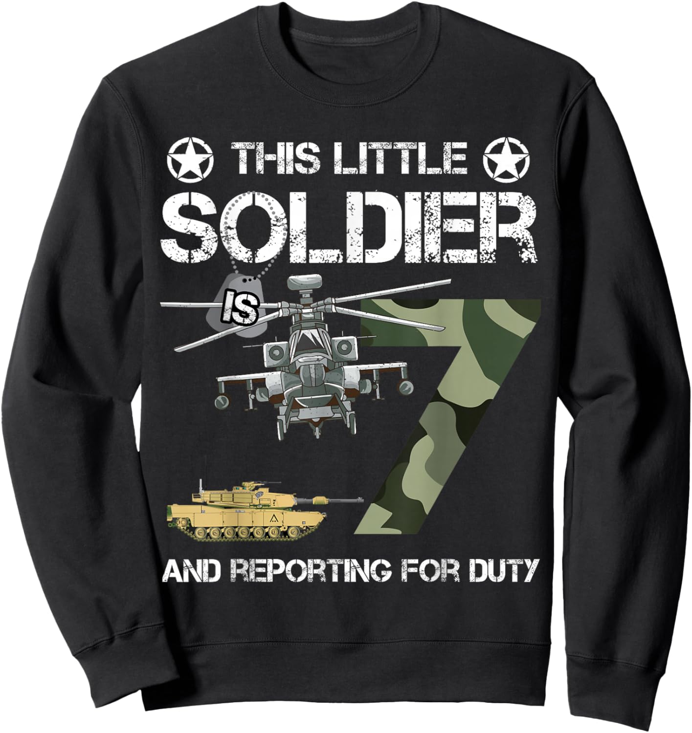 7 Year Old Soldier Camo Army Birthday Themed Military Family Sweatshirt - Sweatshirt | Black