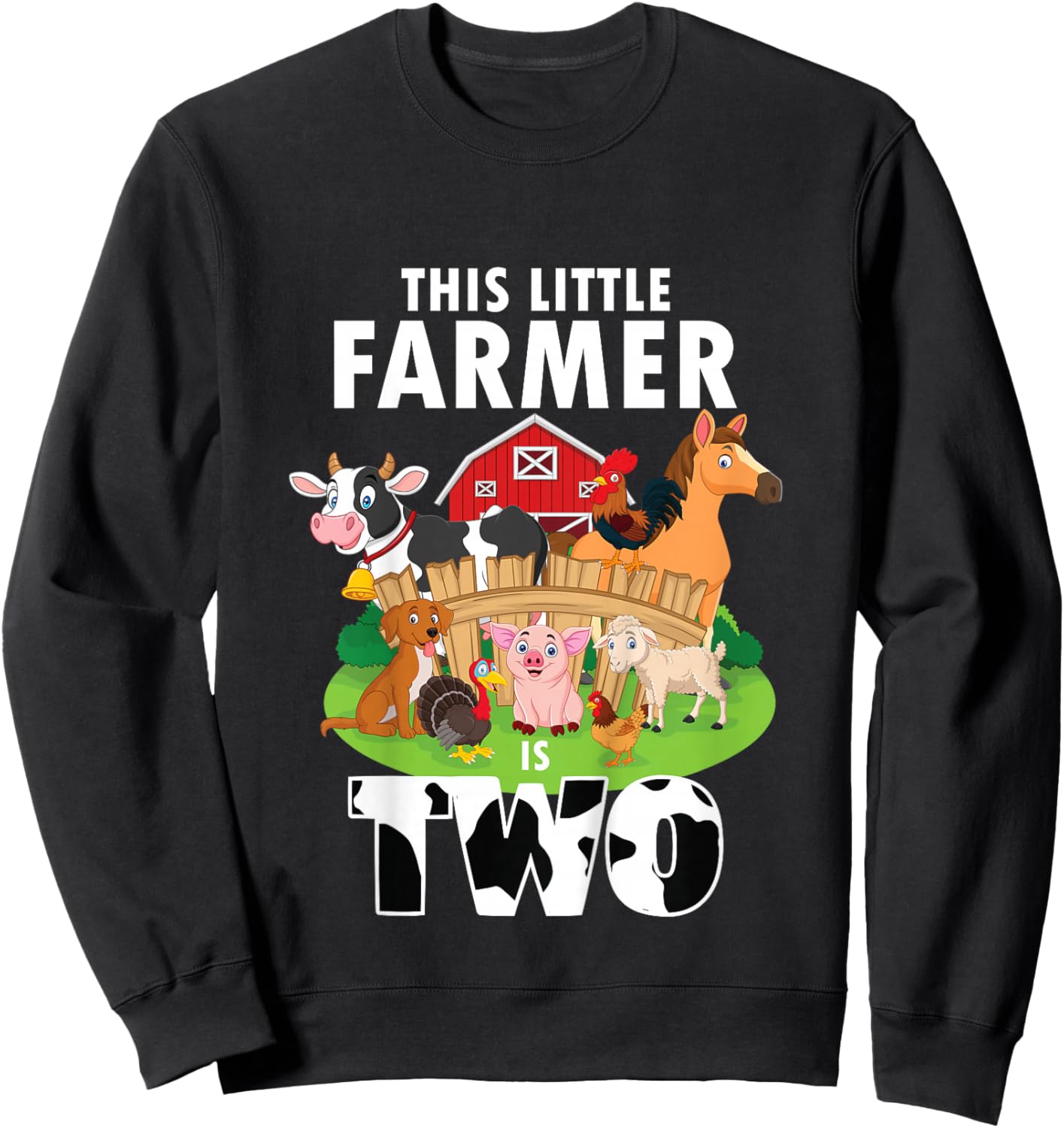 Kids 2 Years Old Boy Farmer 2nd Birthday Farm Animals Kids Sweatshirt - Sweatshirt | Black