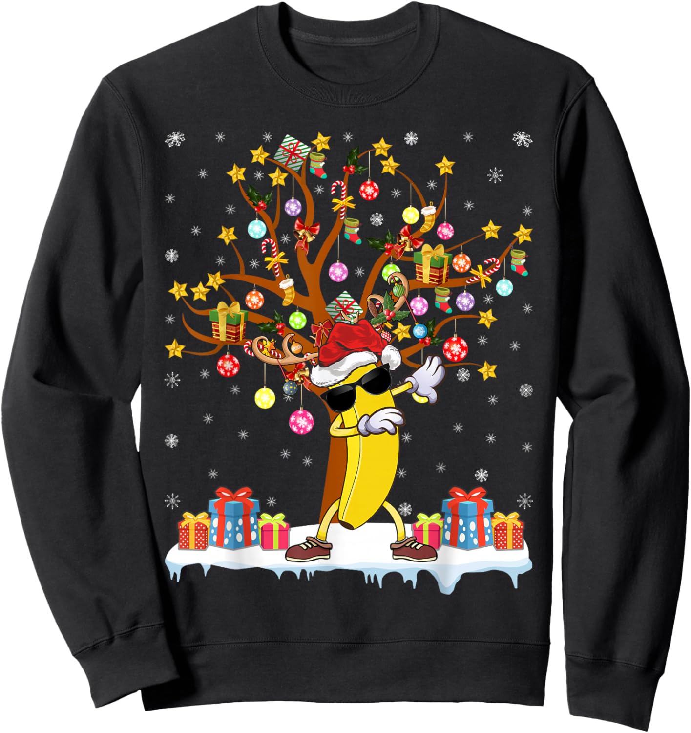 Banana Xmas Lighting Tree Santa Banana Christmas Tree Sweatshirt - Sweatshirt | Black