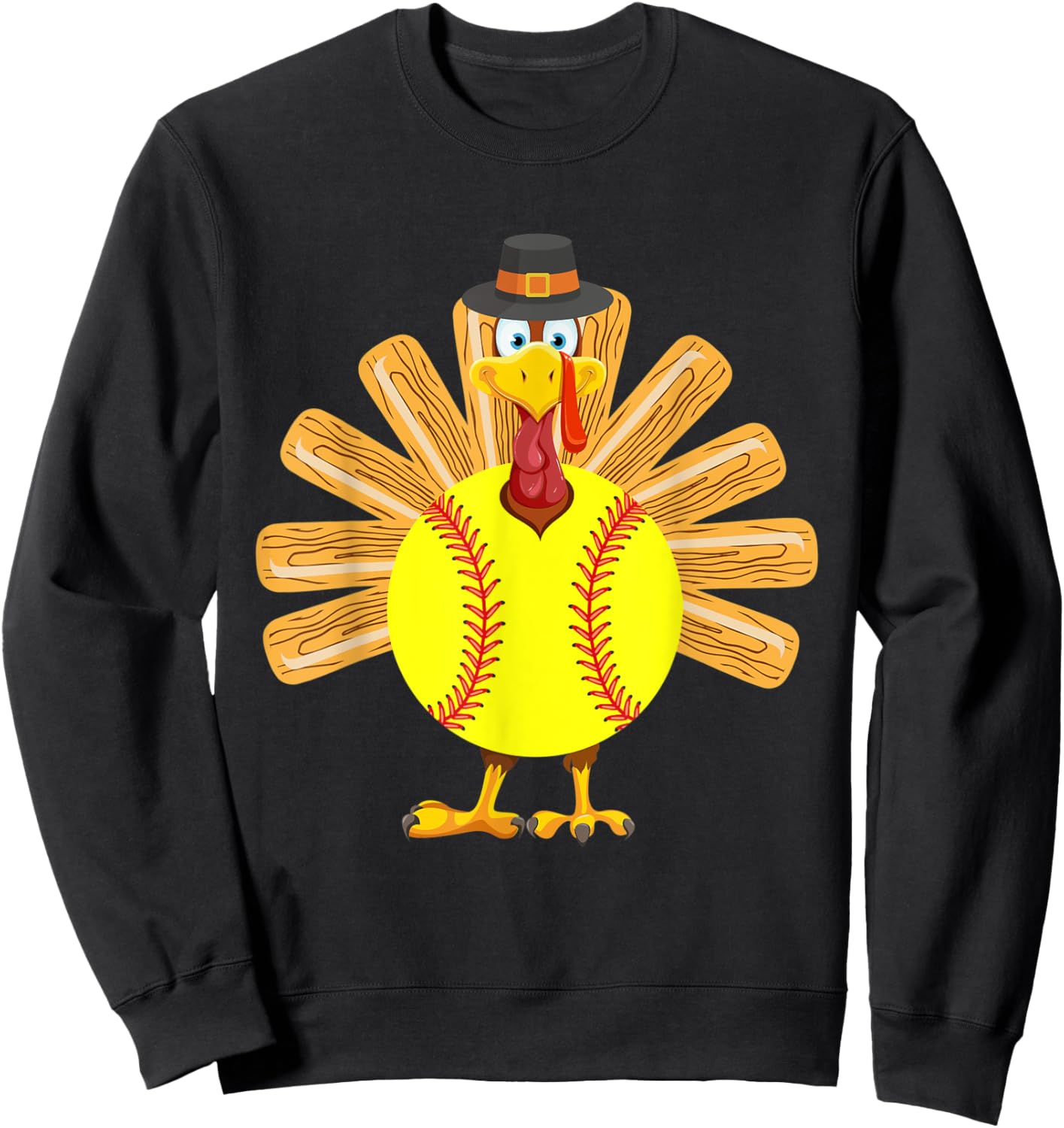 Softball Turkey Thanksgiving Shirt for Girls Toddler Kid Mom Sweatshirt - Sweatshirt | Black