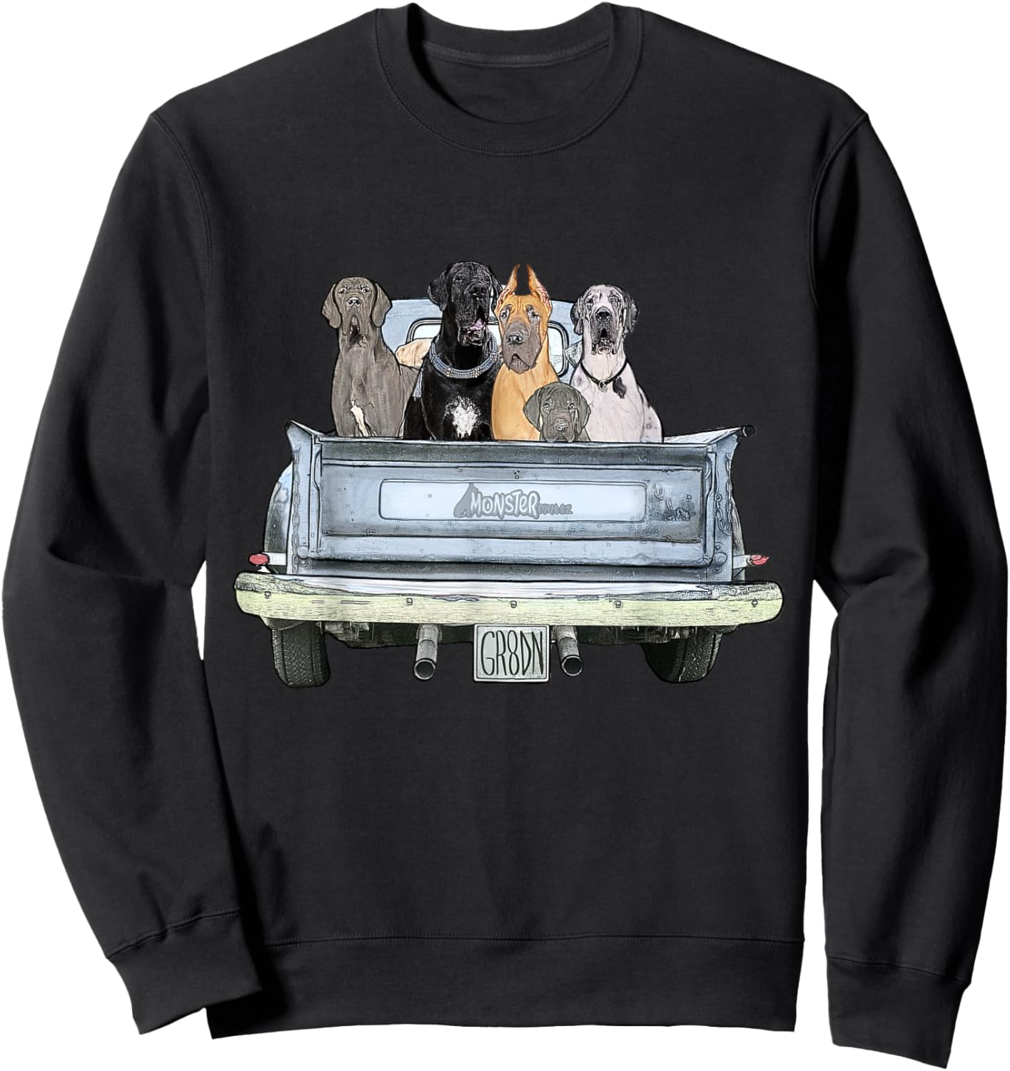 Great Dane Squad Pickup Truck Top - Large Dog Dad Sweatshirt - Sweatshirt | Black