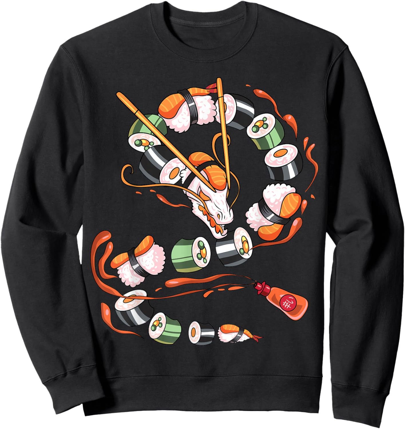 Sushi Dragon Roll Japanese Food Kawaii Dragon Anime Sushi Sweatshirt - Sweatshirt | Black