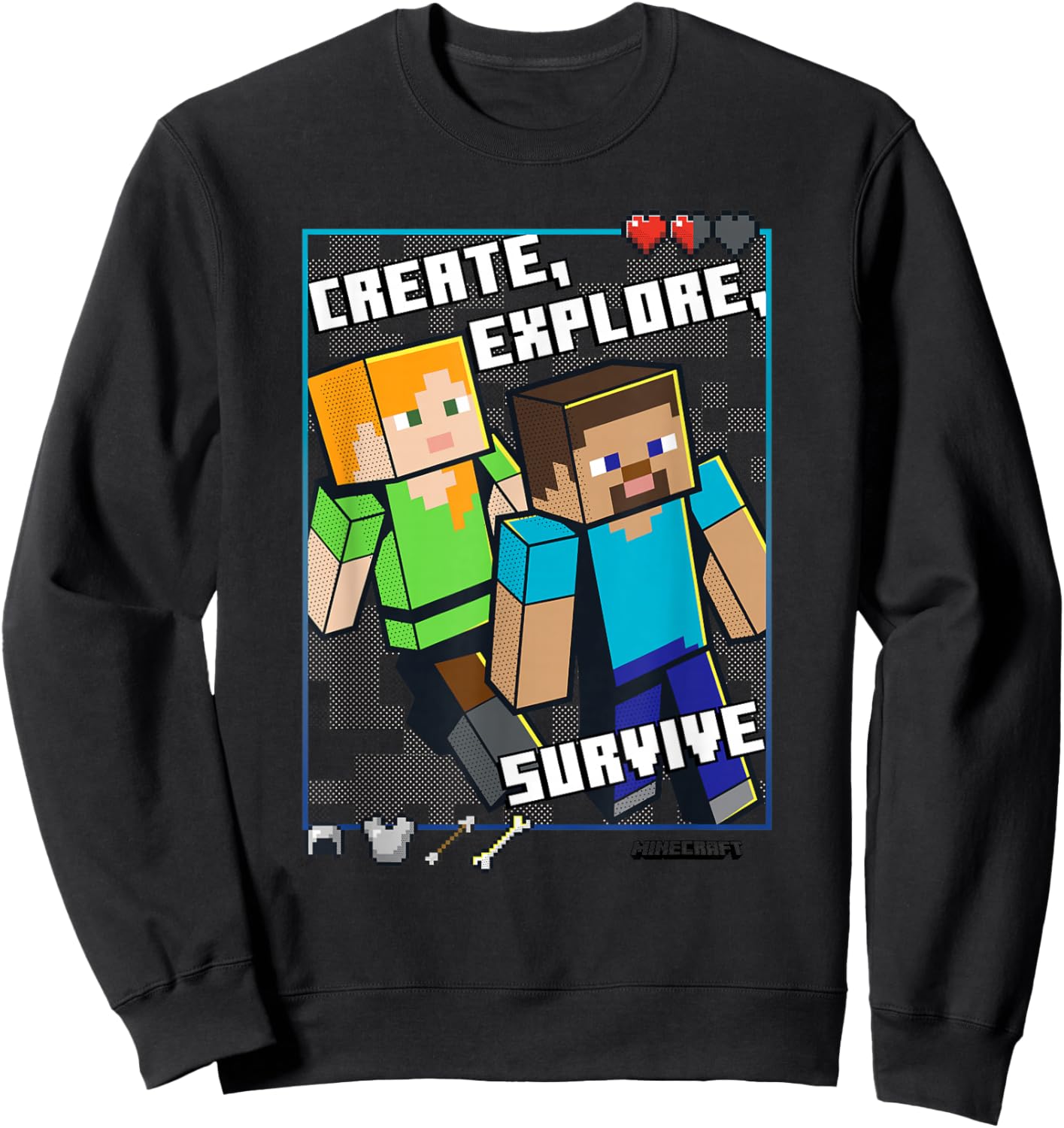 Minecraft Steve and Alex Create Explore Survive Box Up Sweatshirt - Sweatshirt | Black