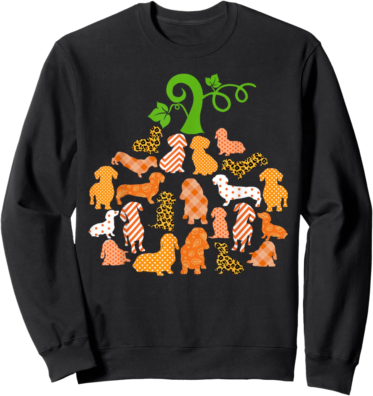Dachshund Pumpkin Shape Plaid Leopard Dog Autumn Halloween Sweatshirt - Sweatshirt | Black