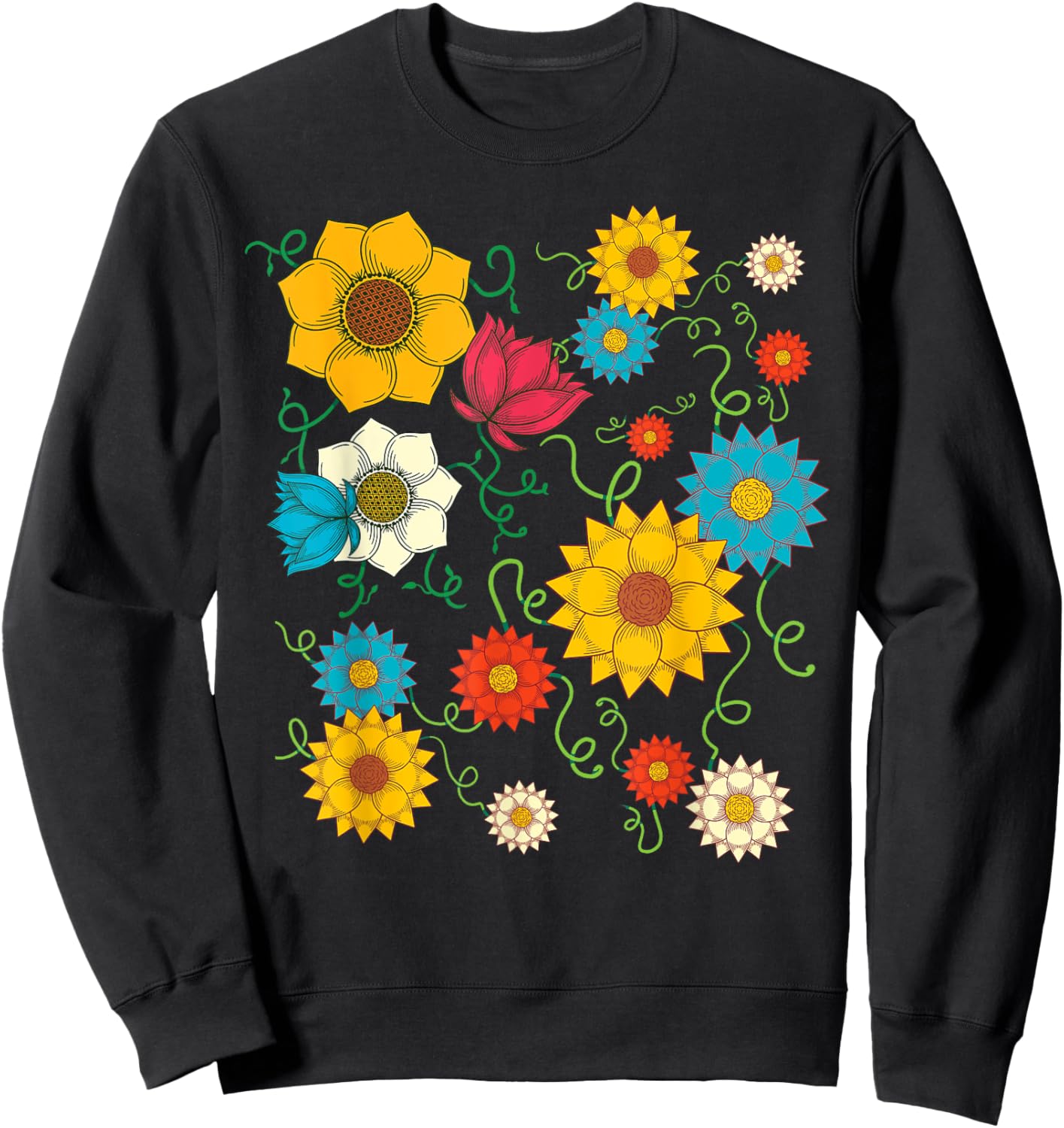 Beautiful Wildflowers Colorful Garden Flower Botanical Sweatshirt - Sweatshirt | Black