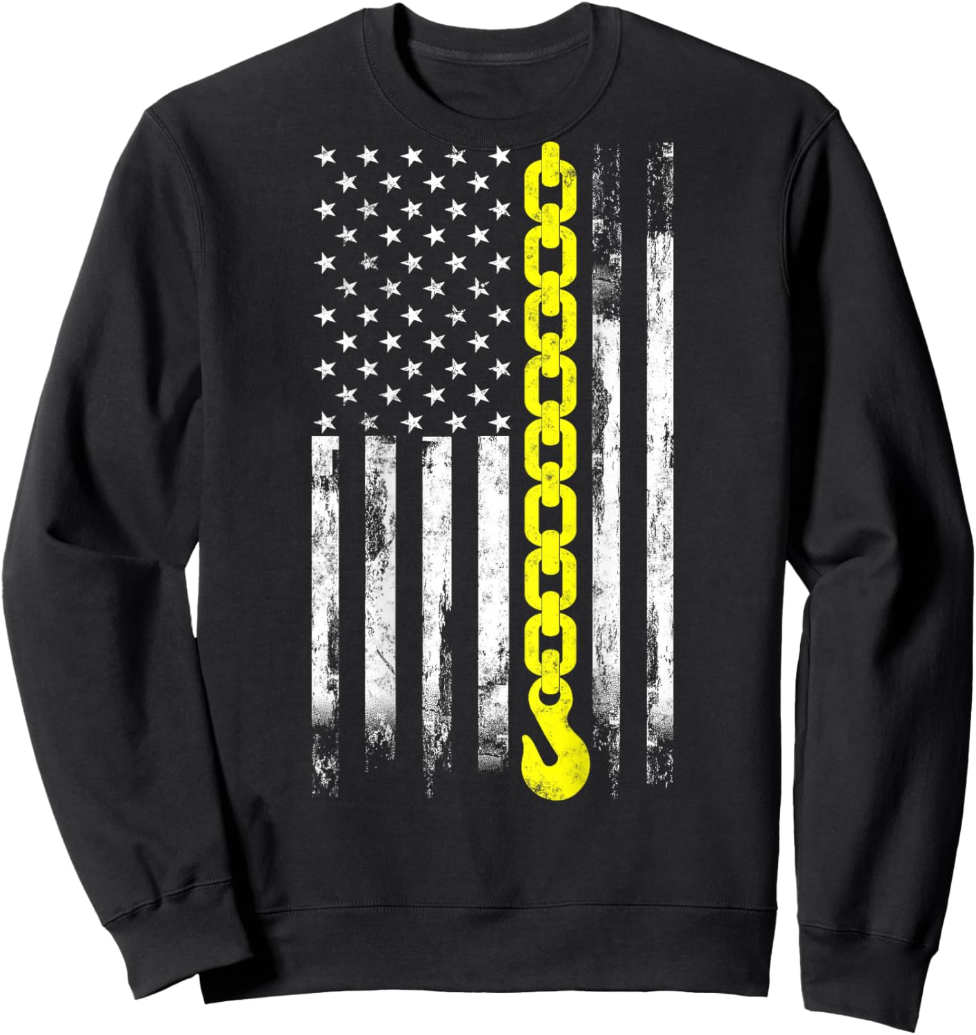 Tow Truck Driver Thin Yellow line USA Flag Gift Towing Dad Sweatshirt - Sweatshirt | Black