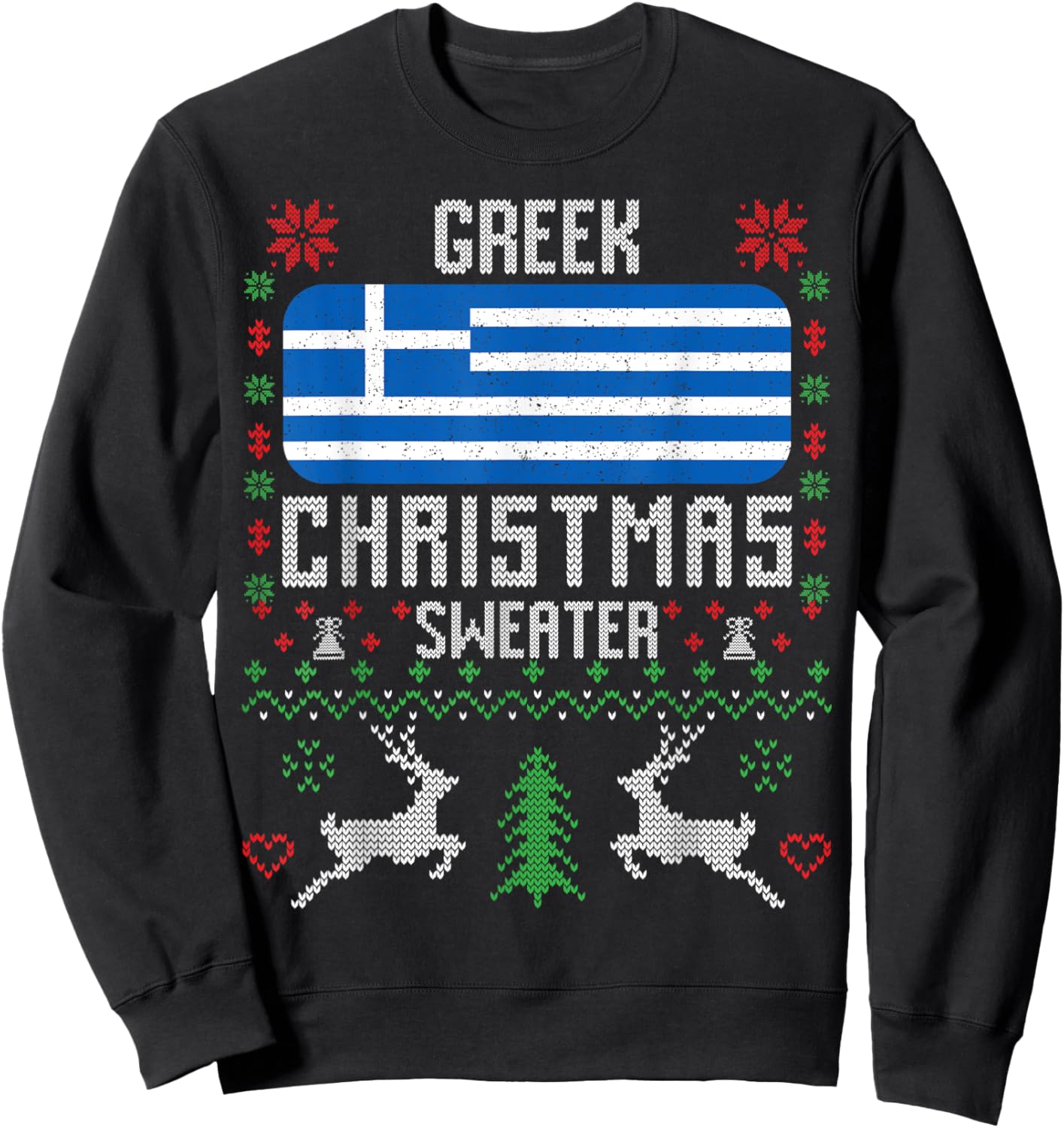 Greece Flag Greek Christmas Sweater Sweatshirt - Sweatshirt | Black
