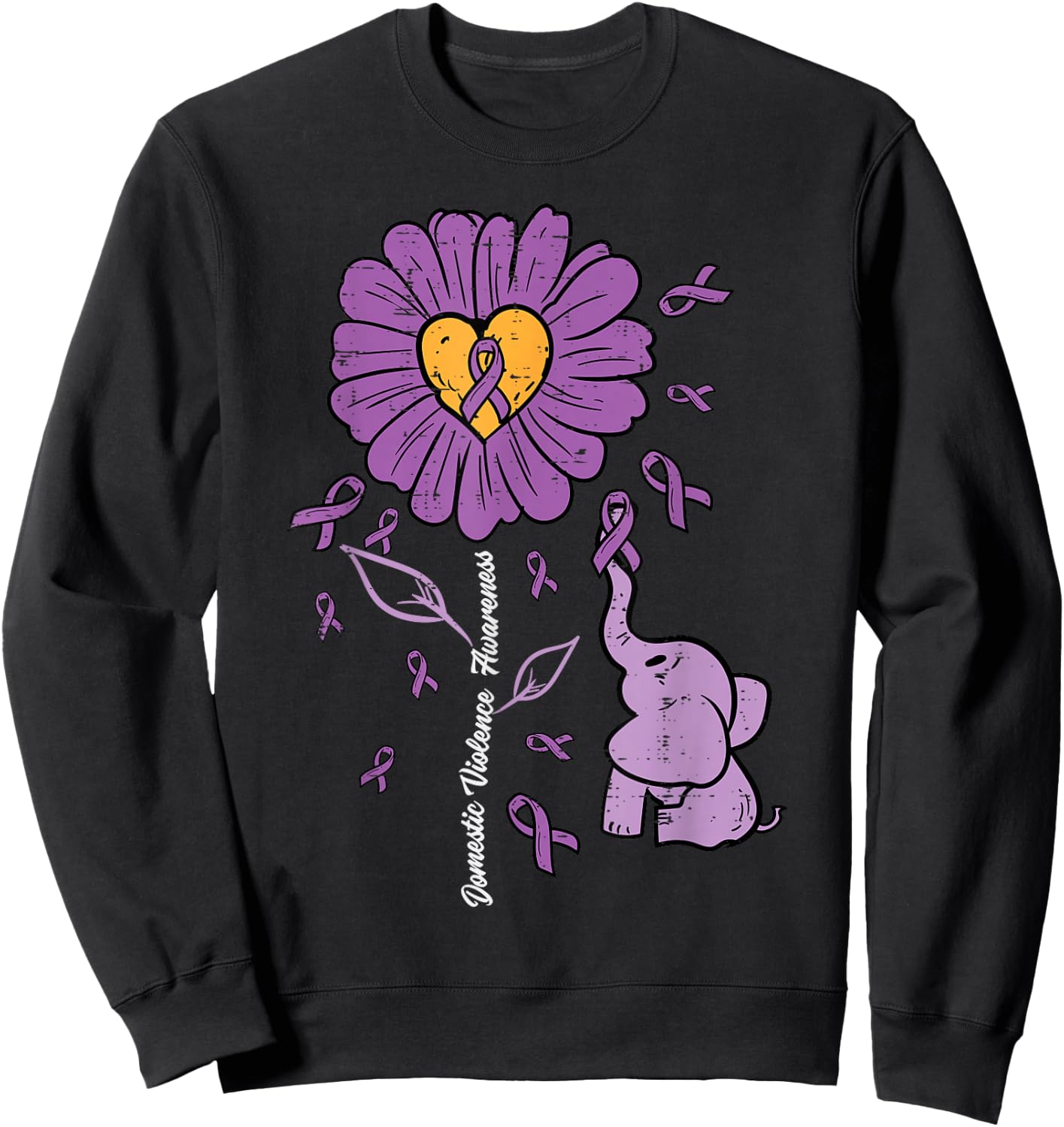 Domestic Violence Sunflower Elephant Awareness Women Kid Men Sweatshirt - Sweatshirt | Black