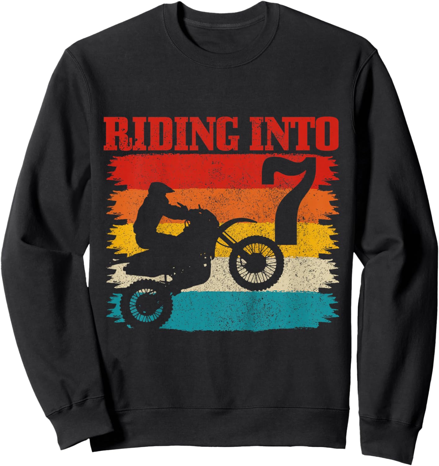 Riding Into 7 Motocross 7th Birthday Dirt Bike Enduro Sweatshirt - Sweatshirt | Black