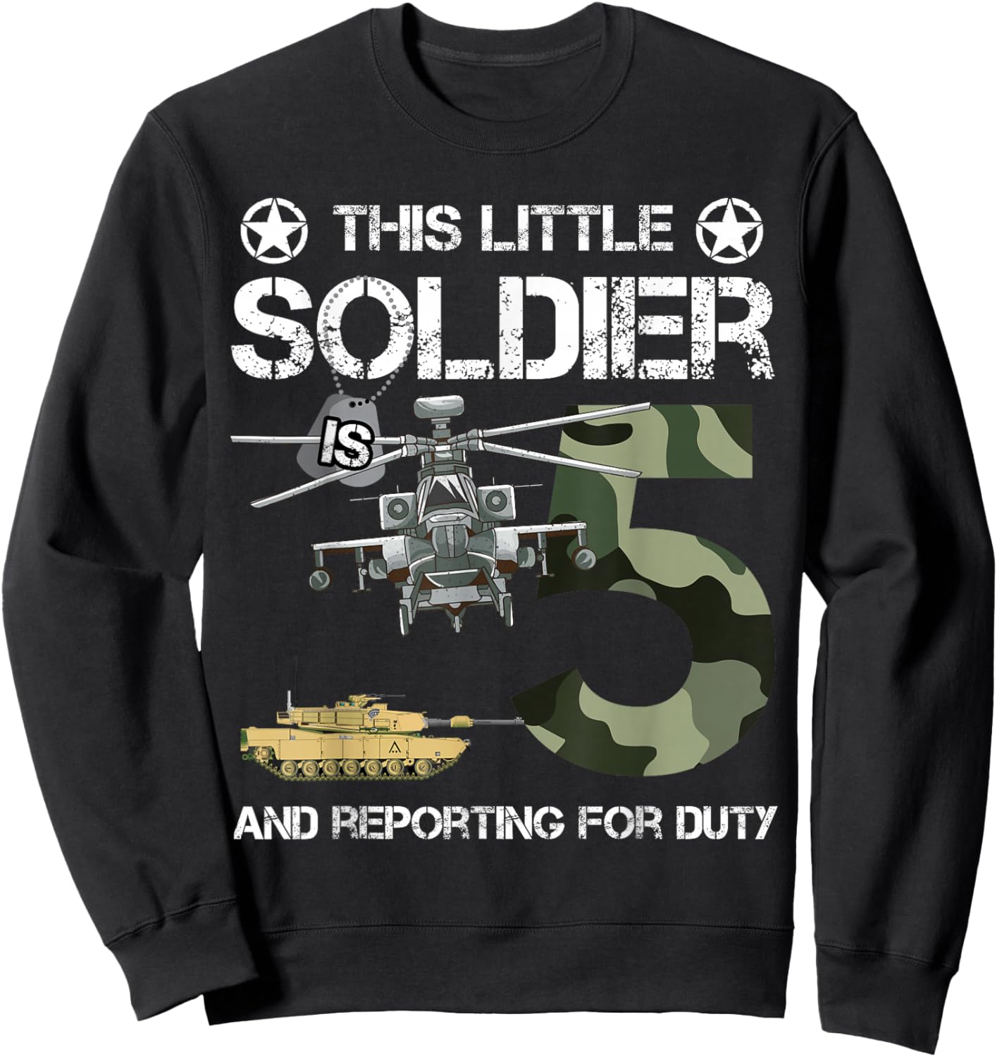 5 Year Old Soldier Camo Army Birthday Themed Military Family Sweatshirt - Sweatshirt | Black
