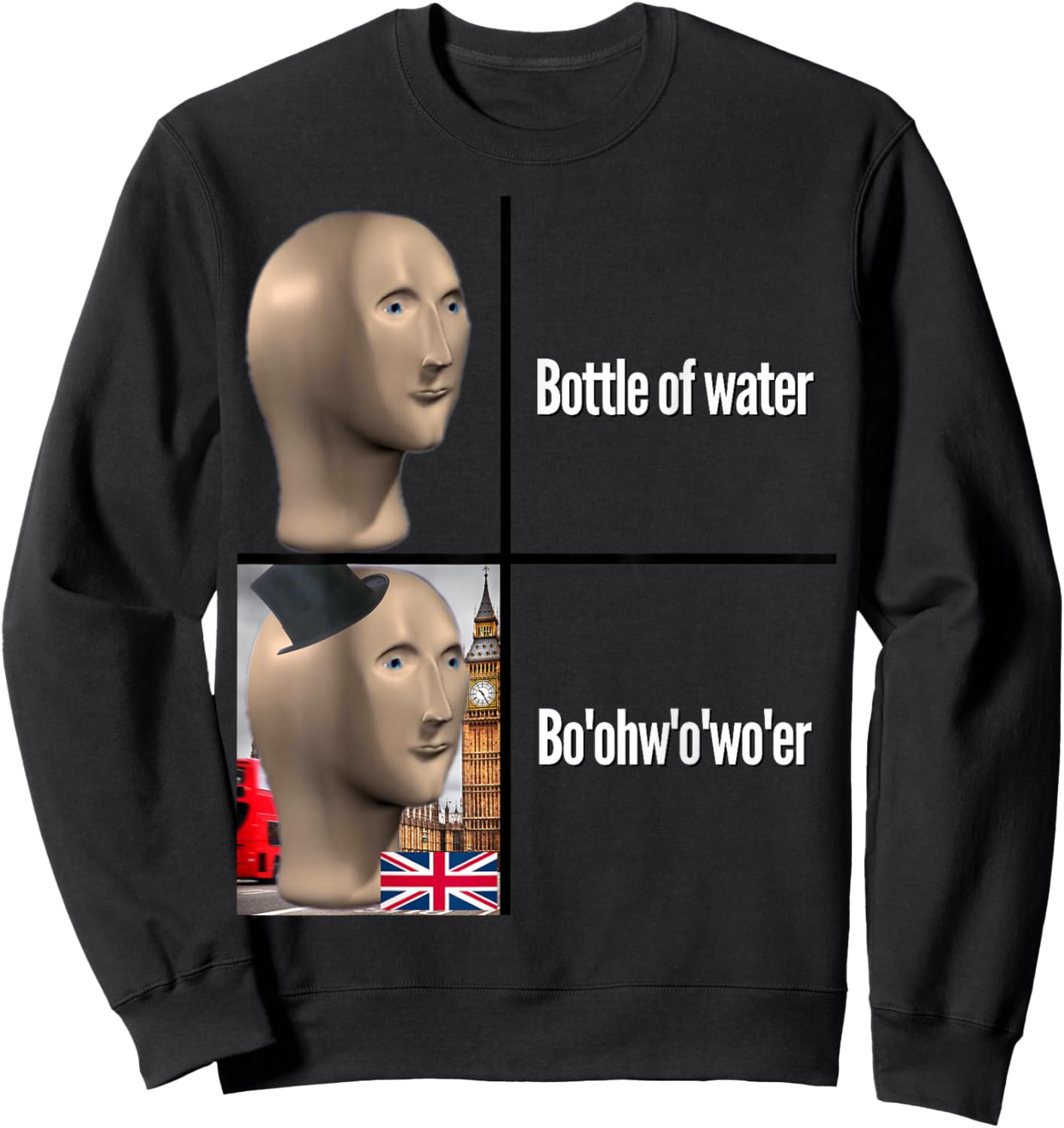 British People Accent Bottle of Water Dank Meme Boohwowoer Sweatshirt - Sweatshirt | Black