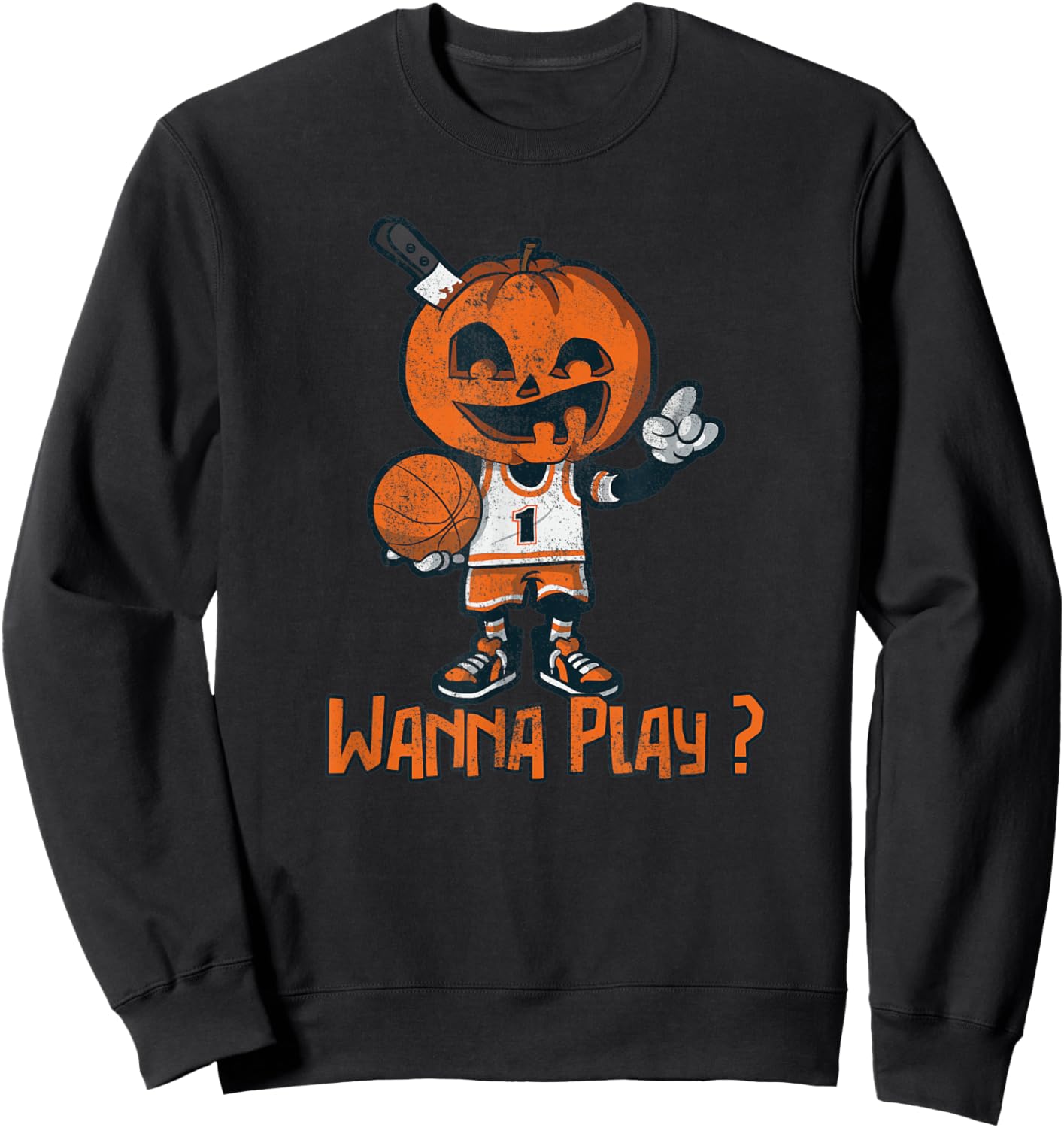 Pumpkin, Wanna Play?, Dead Zombie Basketball Player Sweatshirt - Sweatshirt | Black