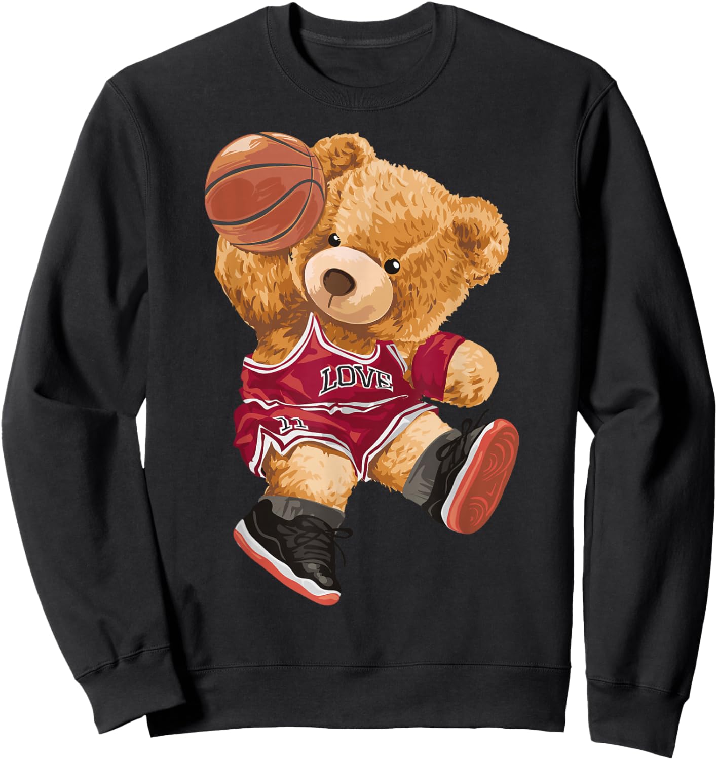 Cute Teddy Bear Playing Basketball Small Sweatshirt - Sweatshirt | Black