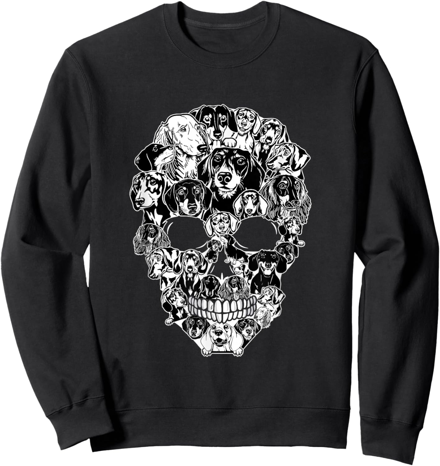 Funny Dachshund Skull Dog Skeleton Halloween Men Women Kids Sweatshirt - Sweatshirt | Black