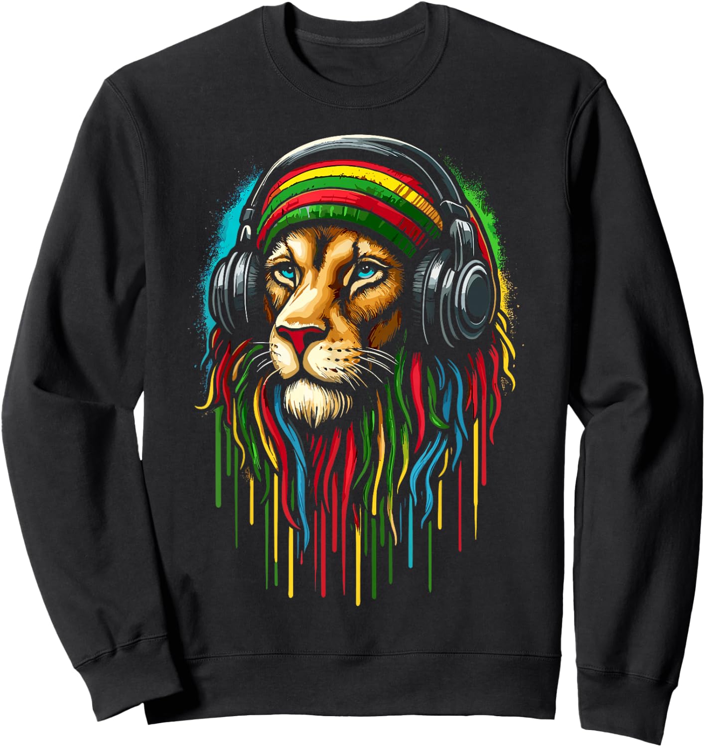 Jamaican Lion Jamaican Rasta Flag Sweatshirt - Sweatshirt | Black