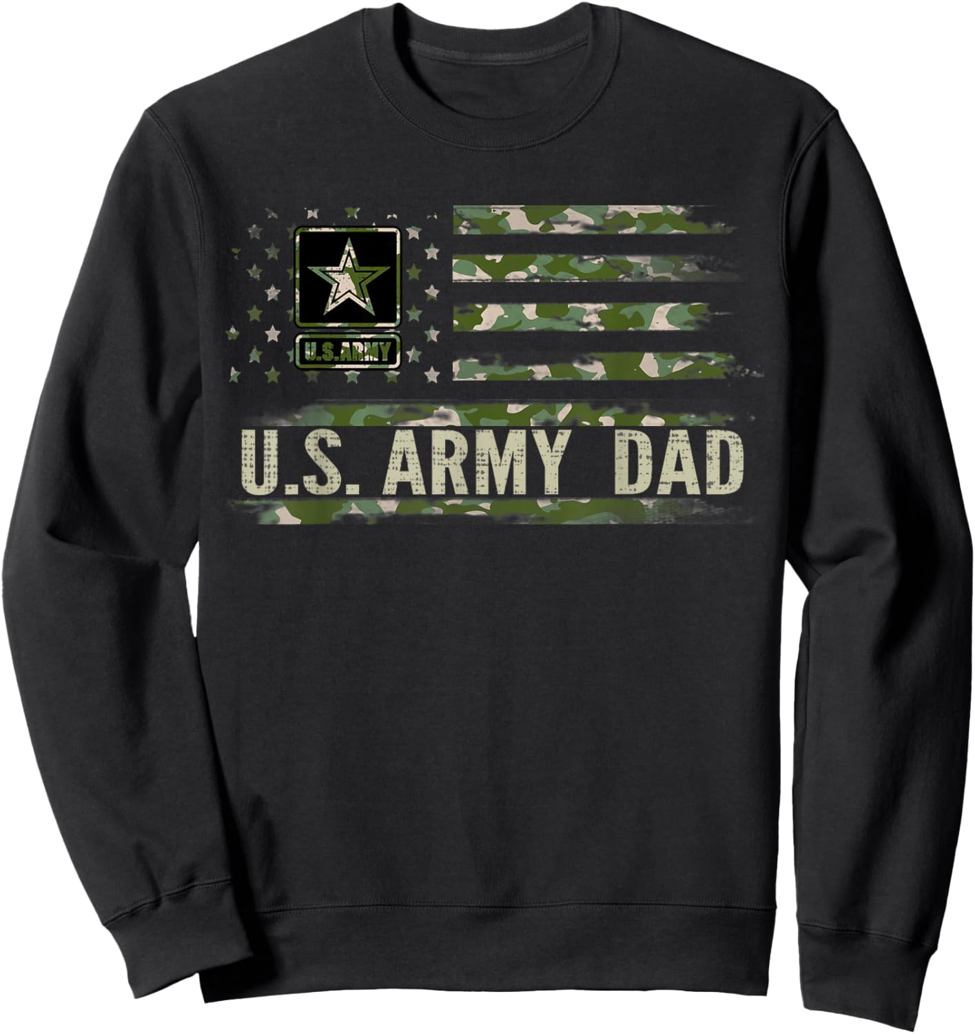 Vintage U.S Army Dad with Camo American Flag Veteran Gift Sweatshirt - Sweatshirt | Black