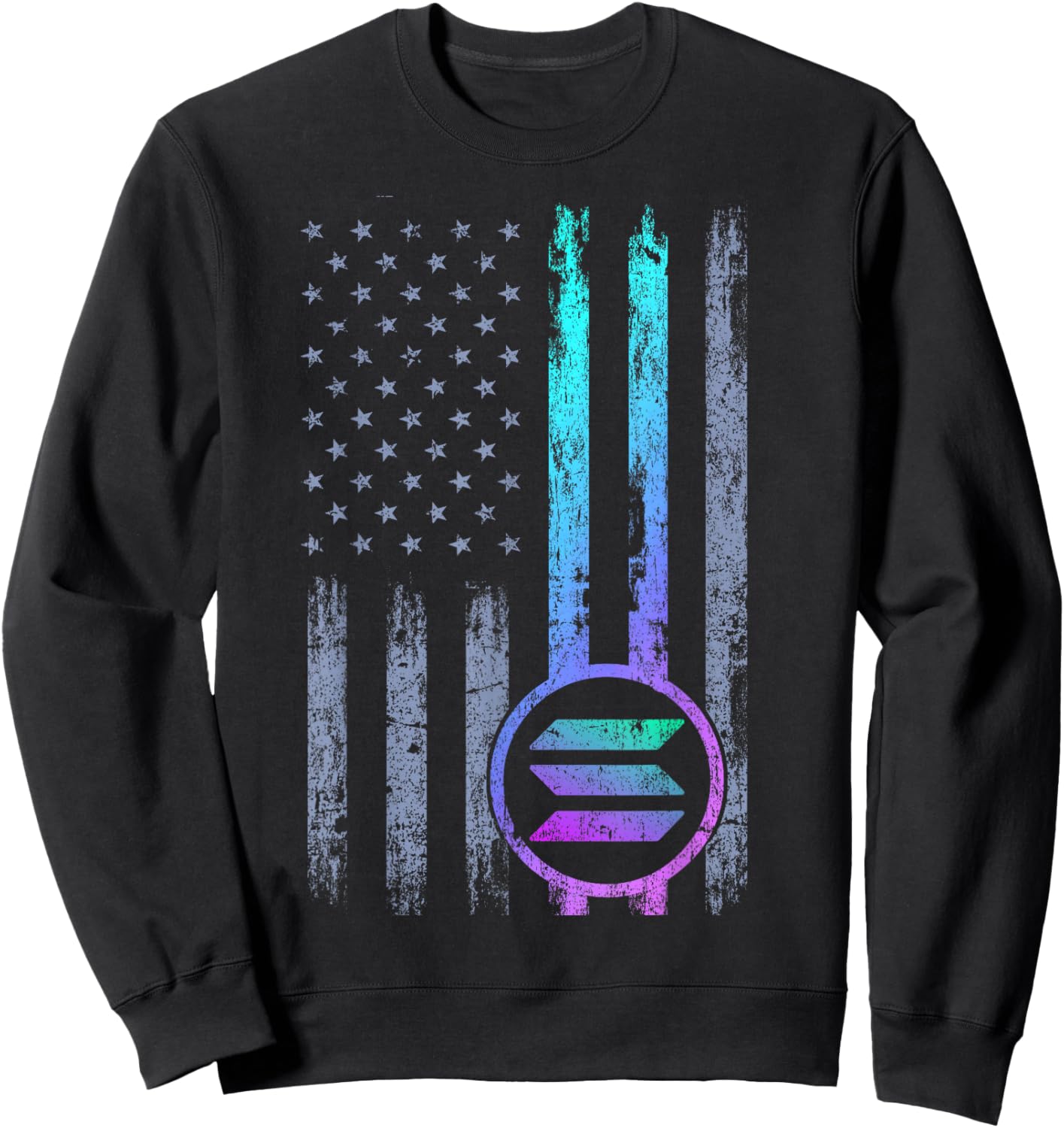 Solana Crypto Blockchain Solana Coin Distressed USA Flag Sweatshirt - Sweatshirt | Black