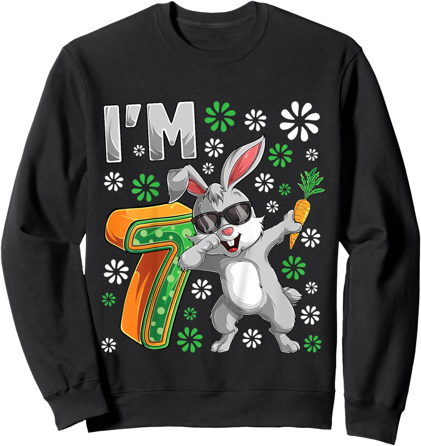 7 Year Old Bunny 7th Birthday Party Dabbing Bunny Lover Sweatshirt - Sweatshirt | Black