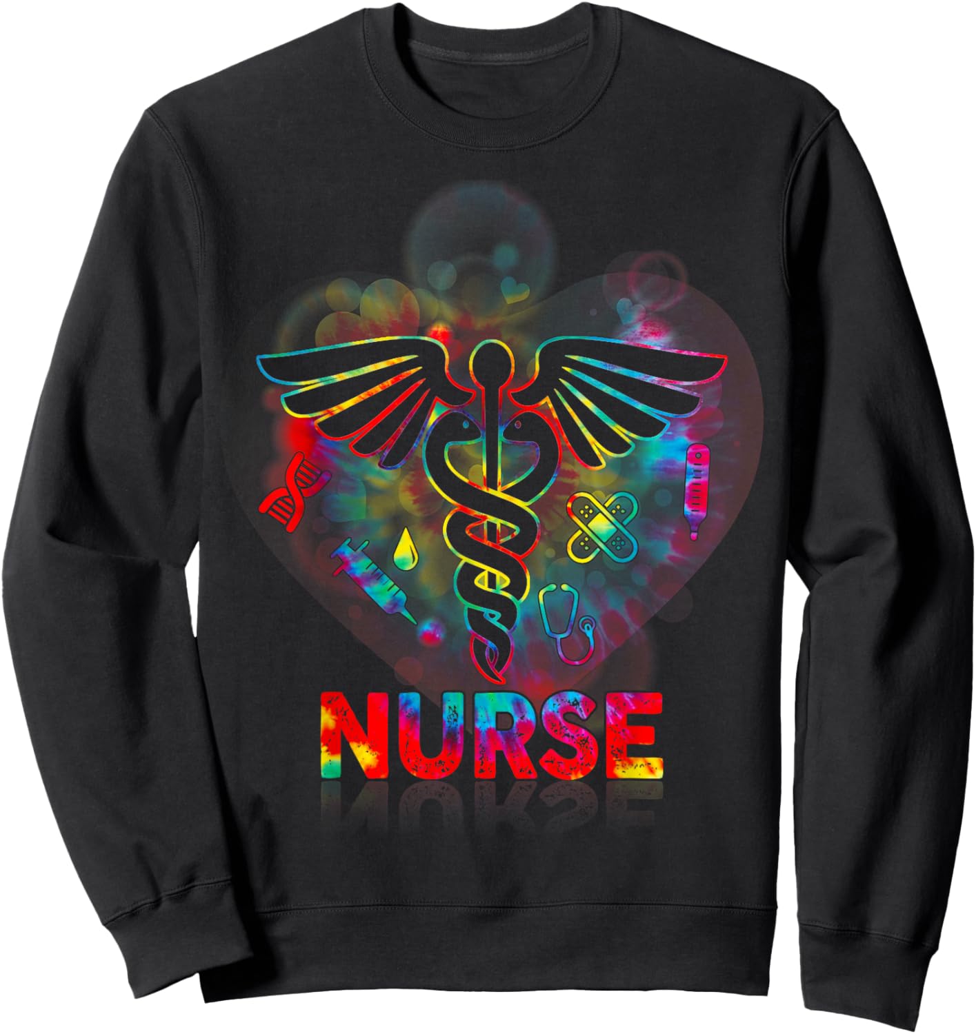 Nurse 365 Proud Nurse Tie Dye Caduceus Heartbeat Medical Sweatshirt - Sweatshirt | Black