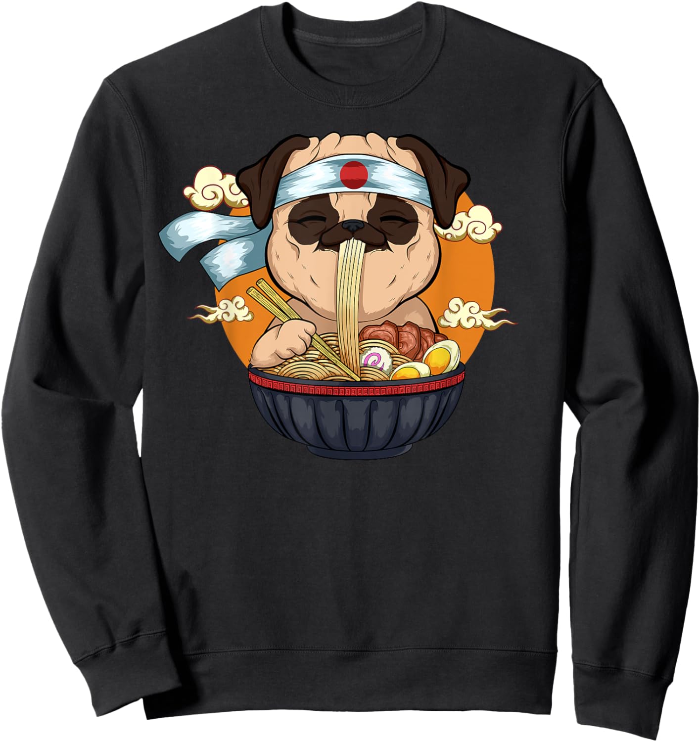 Japanese Ramen Pug Design Kawaii Anime Pug Dog Ramen Noodles Sweatshirt - Sweatshirt | Black