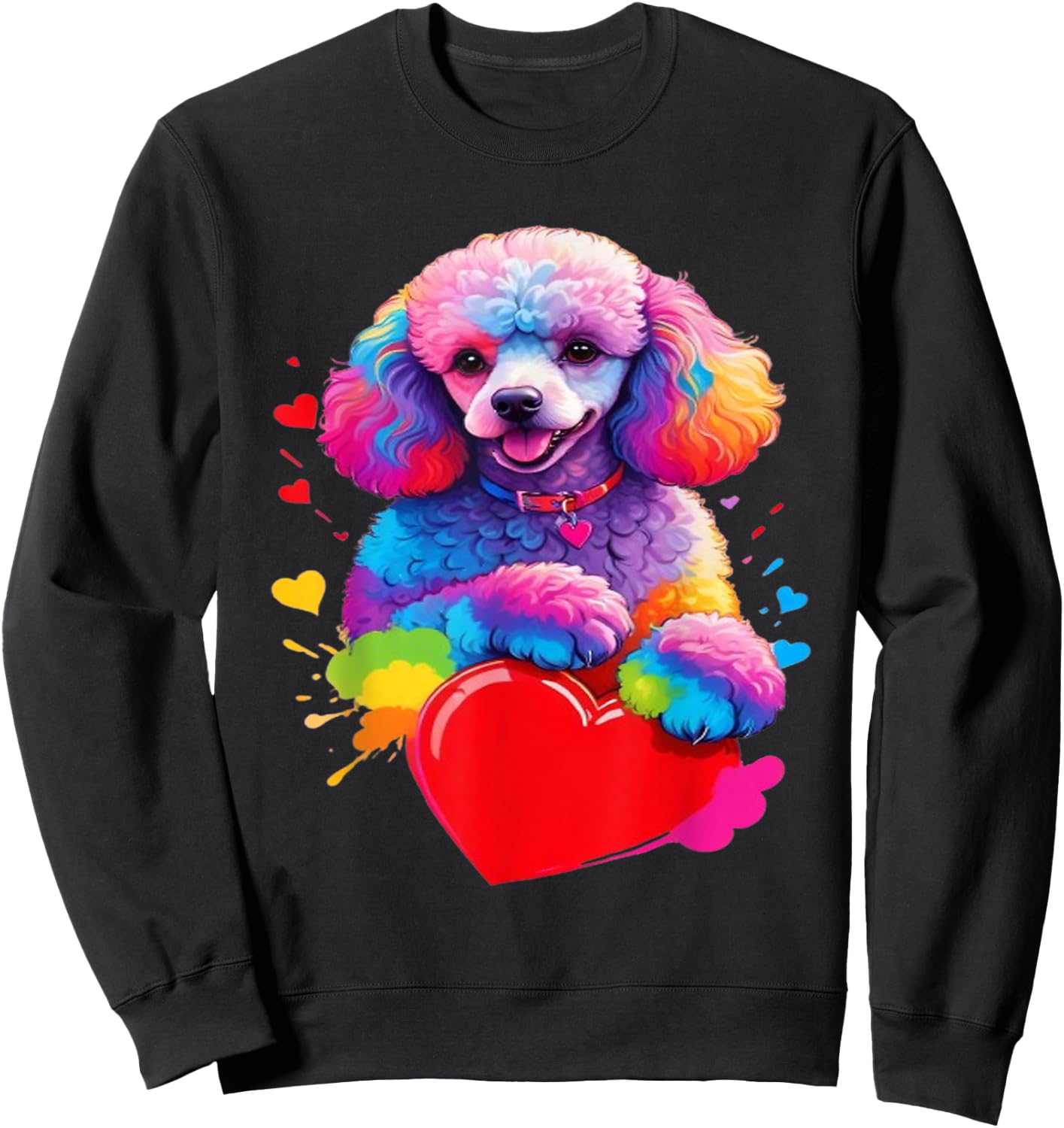 Poodle Shirt - Colorful Poodle Heart Graphic Sweatshirt - Sweatshirt | Black